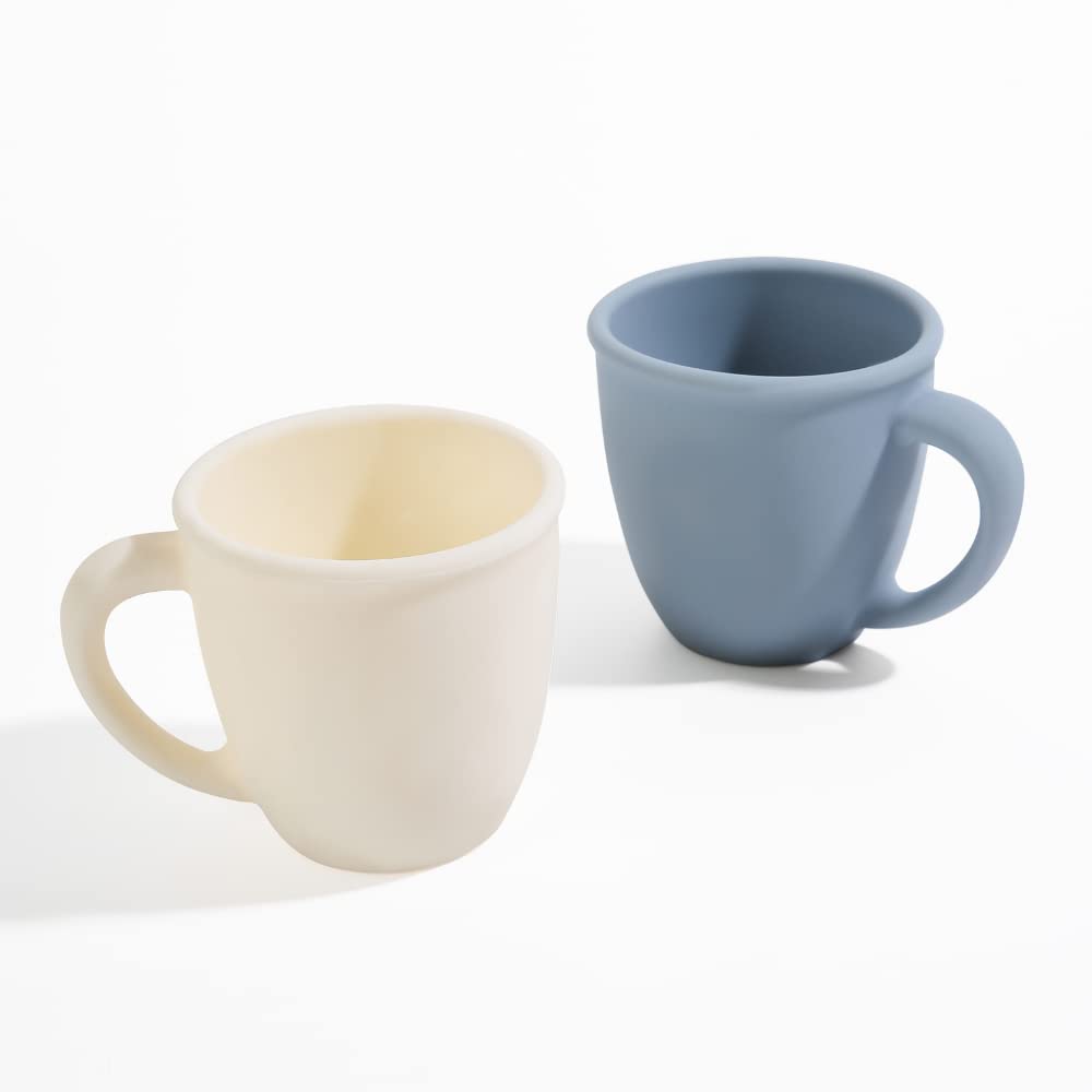 Vemolea 2 Pack Baby Training Cups with Handles - BPA Free, Microwave & Dishwasher Safe - Toddler Learning Cup for Boys & Girls (White & Grayish Blue) - Perfect for First Sippy Cup Transition, Daycare & Travel Use