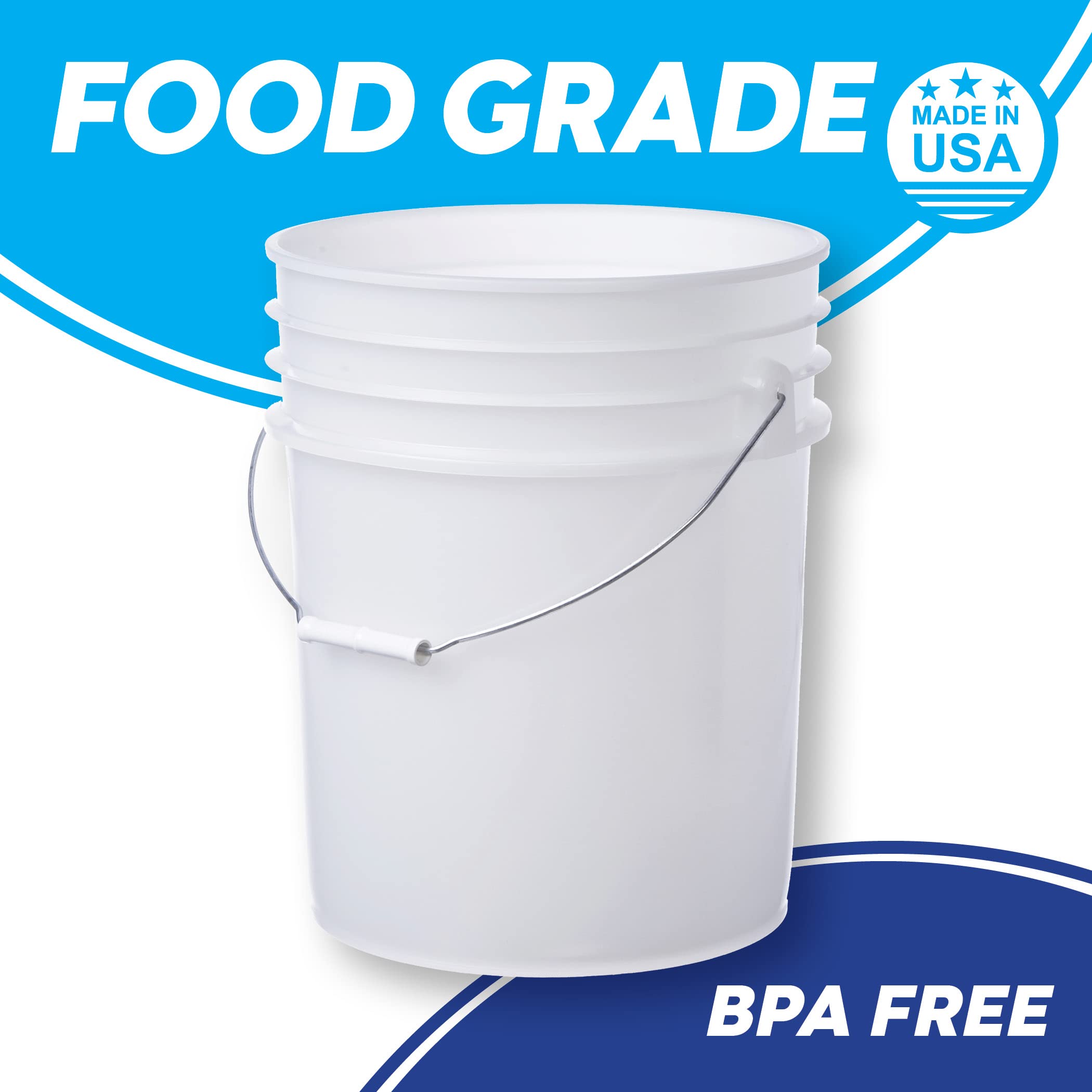 Premium 5 Gallon Bucket with Gamma Seal Lid - Heavy Duty HDPE Plastic Container for Food Storage, Home Organization & Emergency Preparedness - Airtight, Durable & Stackable (Natural Color)