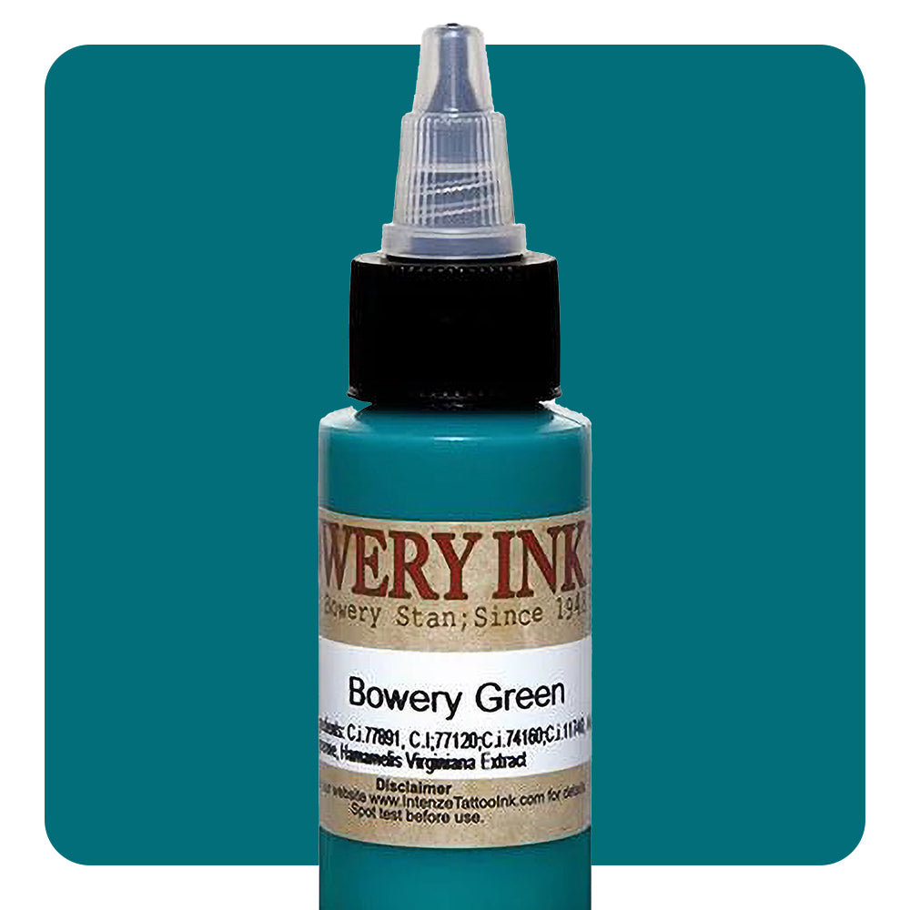 Premium Green Intenze Tattoo Ink - Bowery Artist Series - 1oz Bottle for Professional Tattoo Artists - Perfect for Sleeves, Fine Line & Color Work