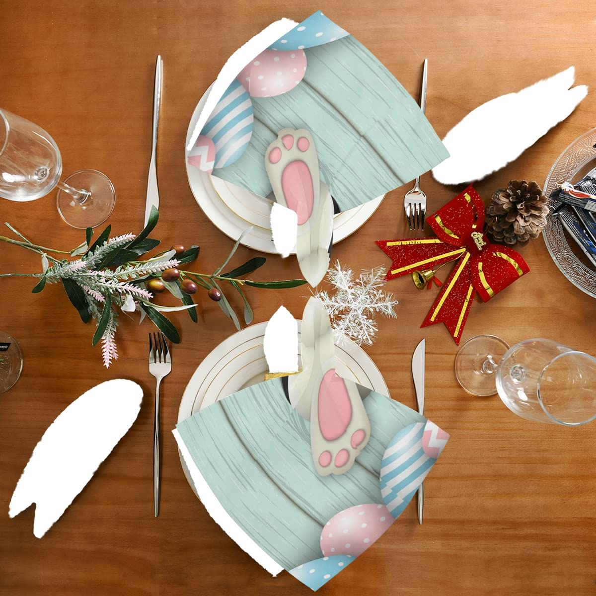 6 Pack Washable Cotton Cloth Napkins - Funny Easter Bunny Rabbit Eggs Design - 20x20 Inch Reusable Dinner Napkins for Weddings, Parties, Holidays - Perfect for Easter Decorations & Spring Table Settings