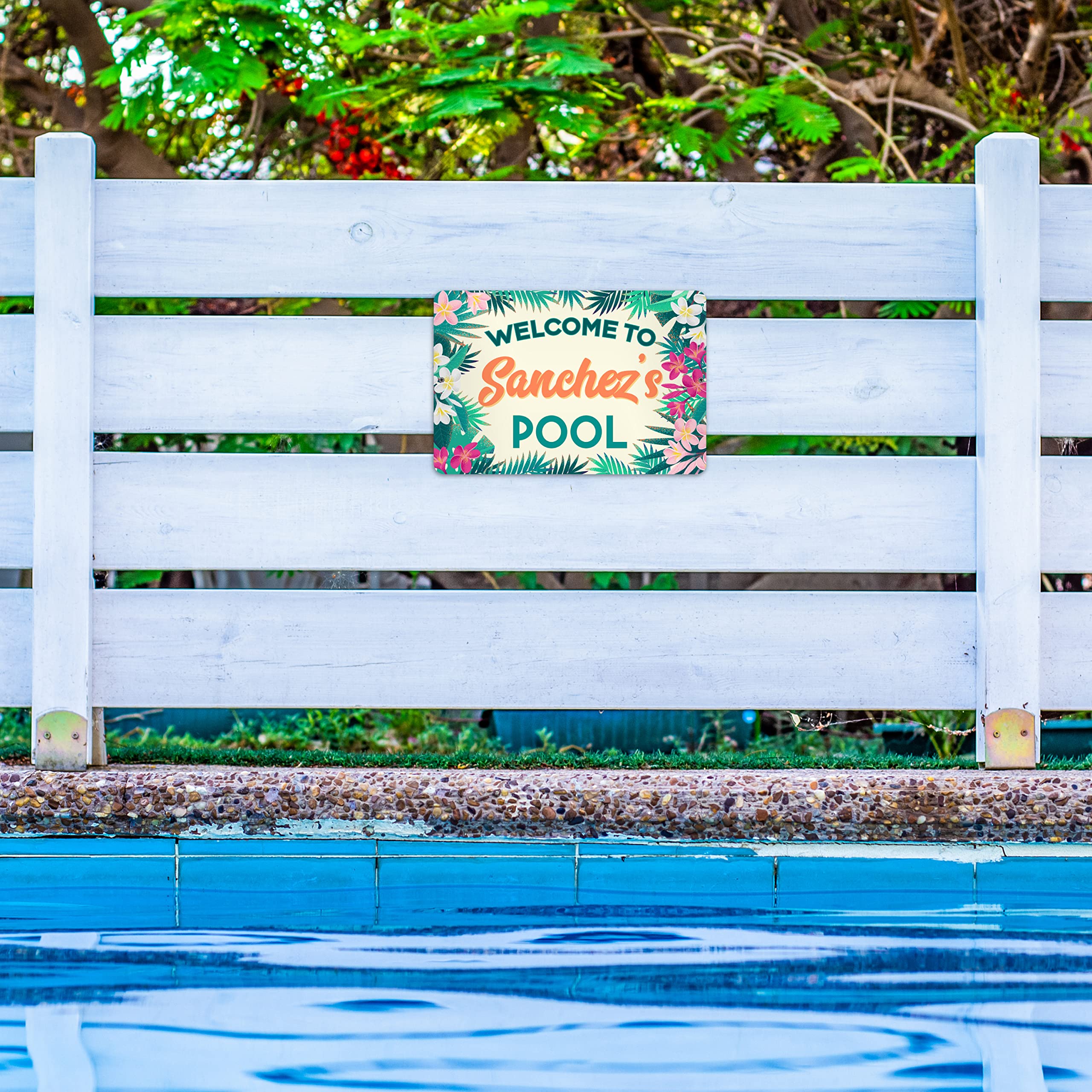 Personalized Pool Sign with Name - Custom Metal Sign for Garden, Patio, Hot Tub & Pool Deck | 7 Unique Designs | Funny Backyard Decor & Gift for Swimming Pool Owners | Perfect for Outdoor Decor, Housewarming & Pool Party Gifts