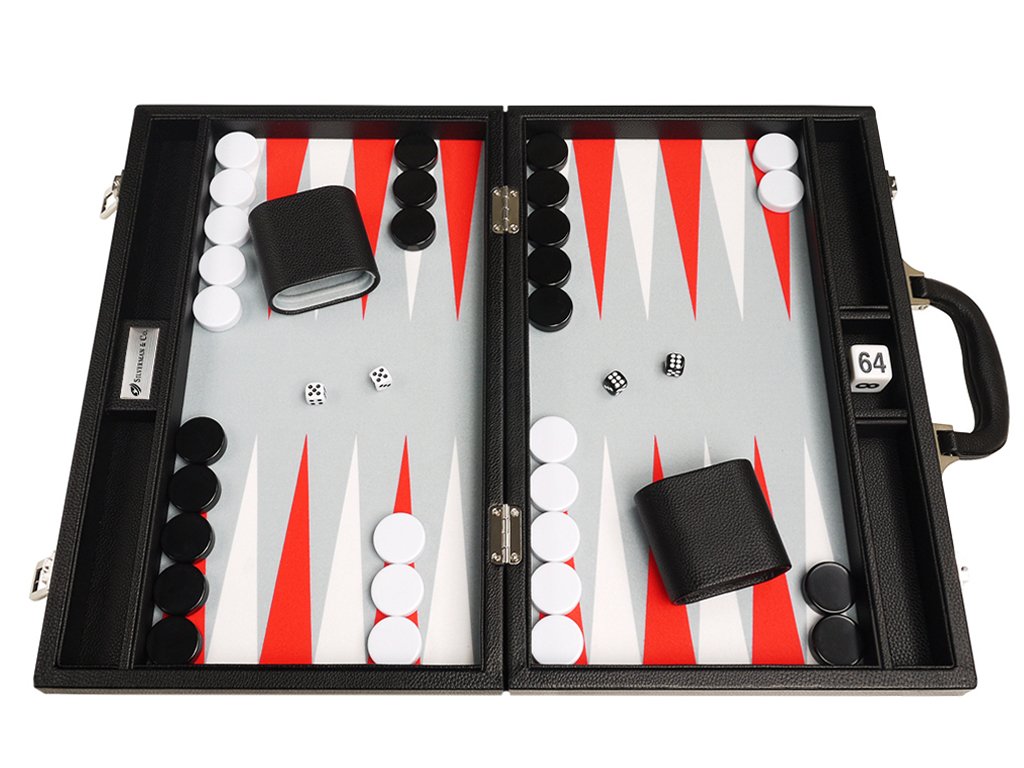16-Inch Premium Backgammon Set - Medium Size with Black Board & White/Scarlet Points - Perfect for Travel, Home Game Nights & Gifts