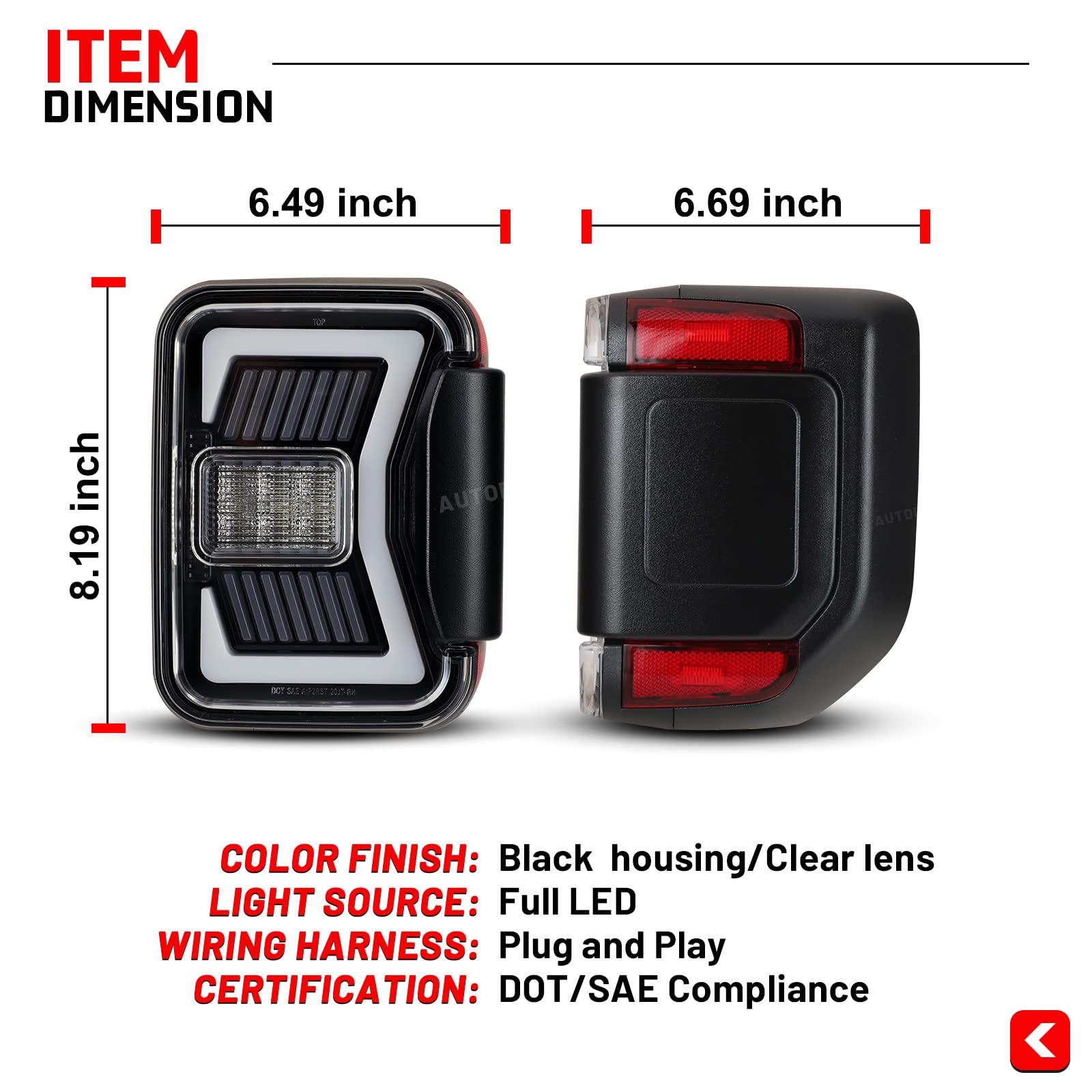 LED Tail Lights for 2019-2023 Jeep Gladiator JT - Sequential Turn Signal Tail Lamp Assembly Replacement with Clear Lens | Upgrade for Gladiator Pickup Truck, Off-Road & Night Driving Safety