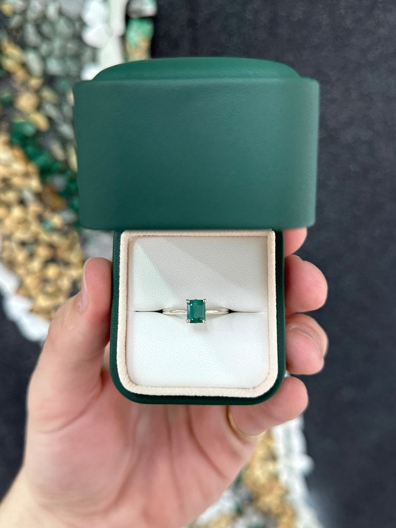 1.0ct Lush Dark Green Emerald Cut Solitaire Ring - 925 Sterling Silver Engagement Ring for Women, Perfect for Anniversary, Proposal & Special Occasions