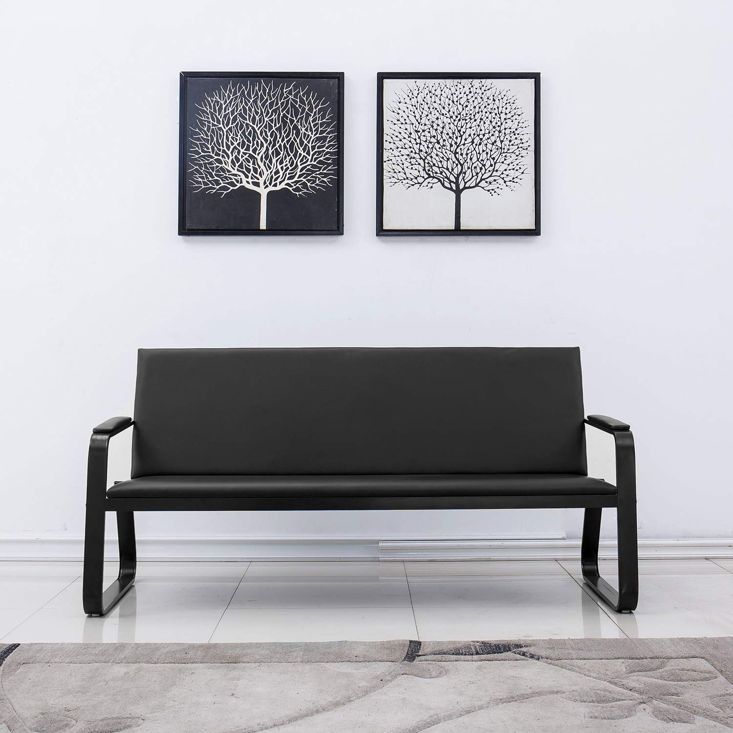 Wonline PU Leather Waiting Room Chair with Armrest - Office Furniture Bench for Guest Seating, Lobby, Conference & Reception - Perfect for Airport, Clinic, Hospital, Bank, Salon & Barber Shop (Black) - Ideal for Professional Spaces & High-Traffic Areas