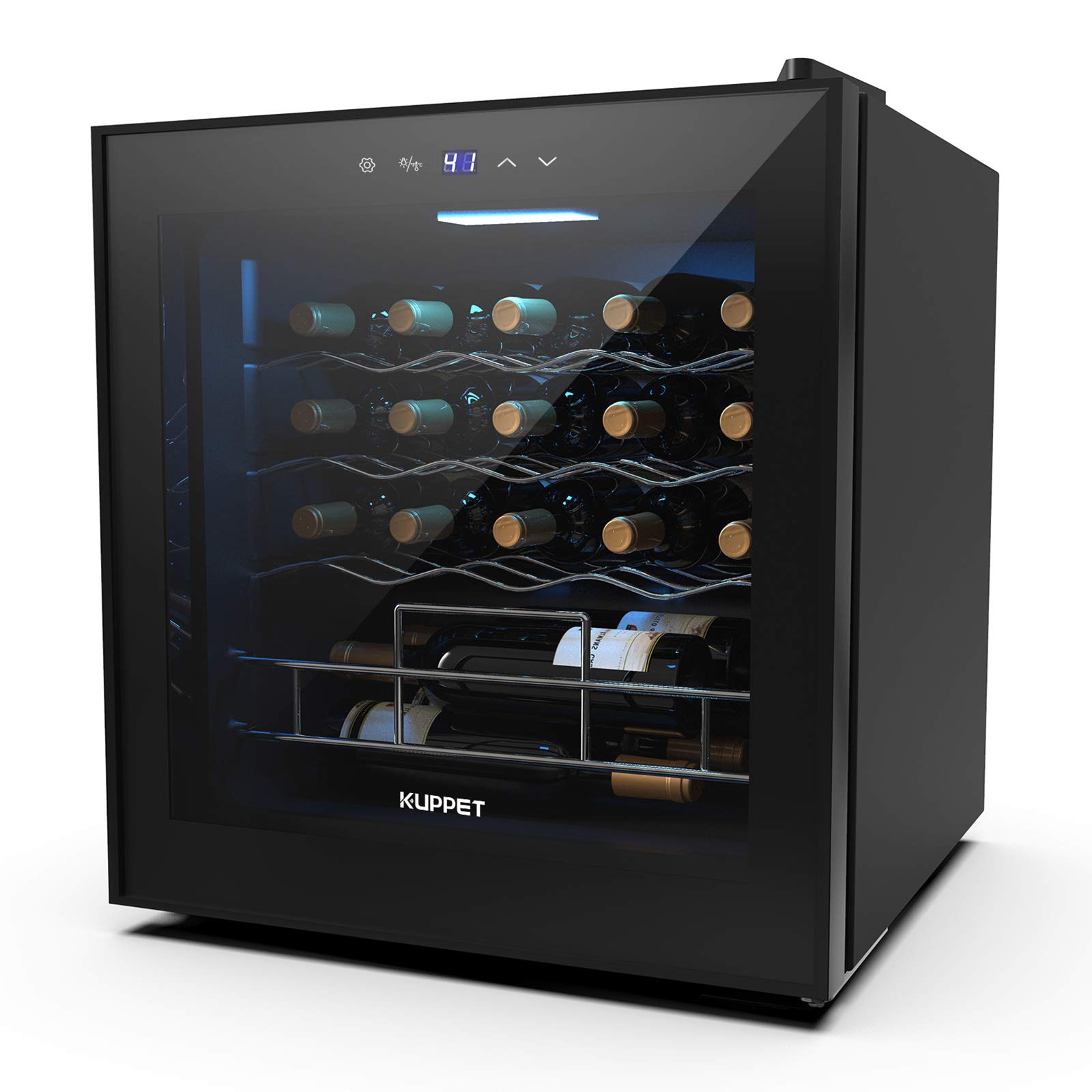 KUPPET 19 Bottle Wine Cooler Refrigerator - Compact Mini Beverage Fridge for Red & White Wine, Beer & Soda - Digital Temperature Control, Dual-Pane Glass Door, Ultra-Quiet Compressor - Perfect for Home Bars, Kitchens & Office Use