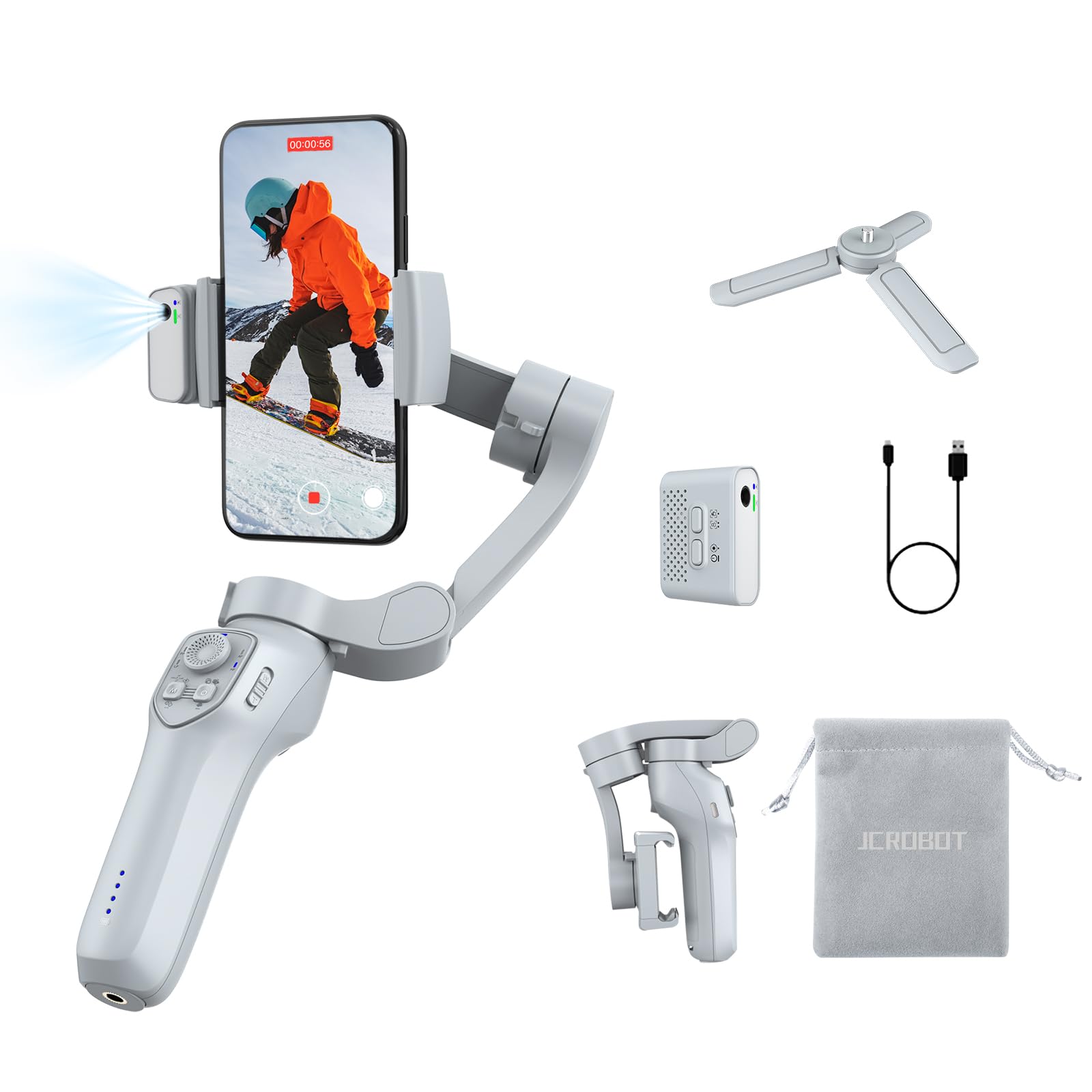 3-Axis Magnetic AI Smartphone Gimbal Stabilizer with Fill Light - Active Tracker for Android & iPhone - Perfect for TikTok, YouTube Vlogging, Video Recording & Content Creation