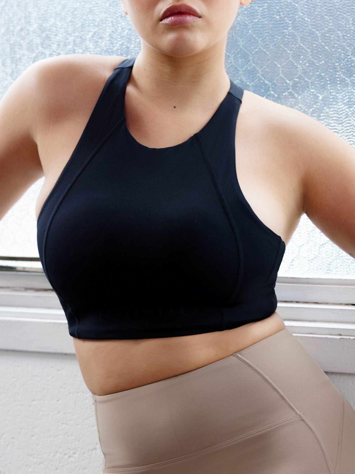 NKD Frame Long Line Sports Bra for Women - High Support Workout Top - Black - Perfect for Yoga, Running & Gym