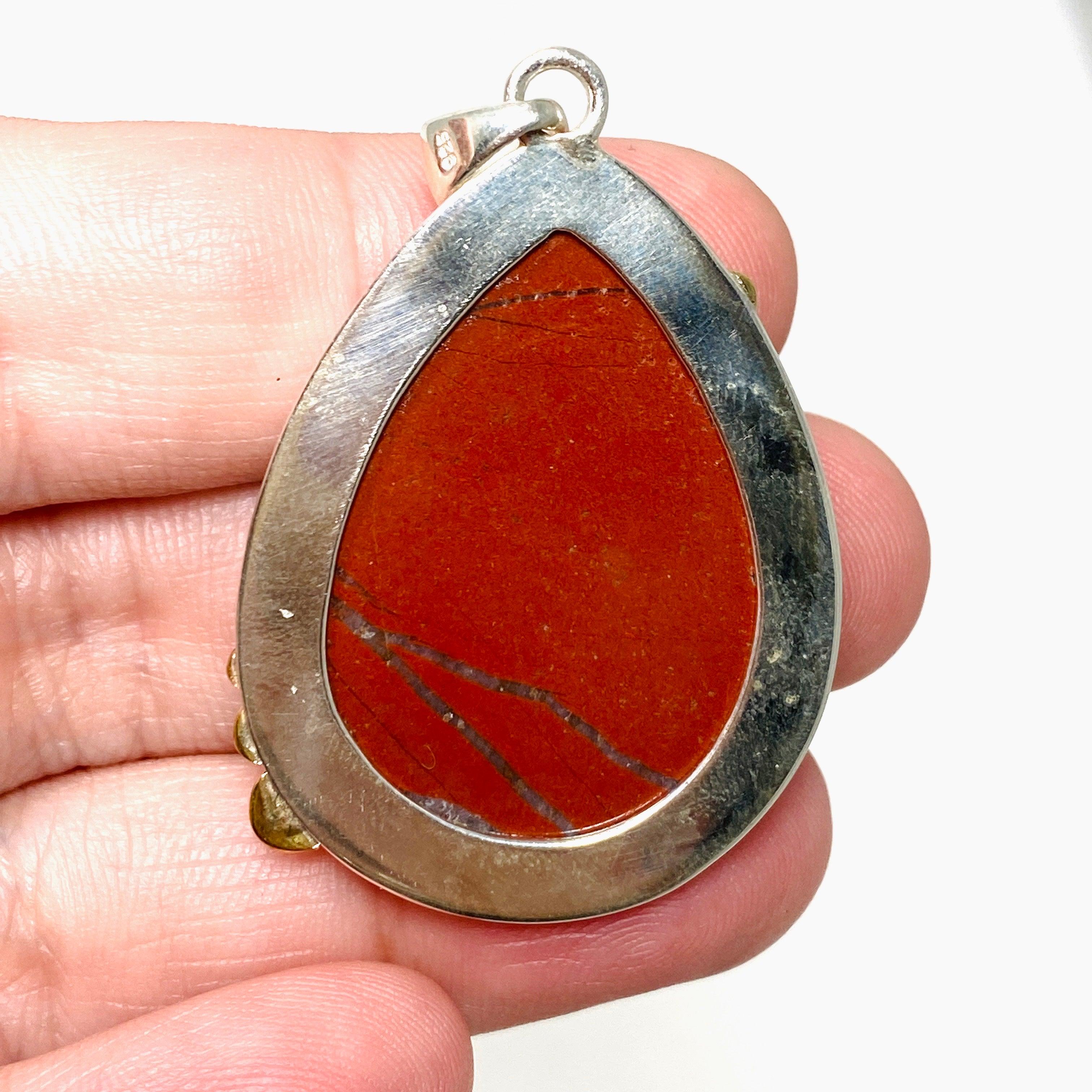 Natural Red Jasper Teardrop Pendant Necklace - Handcrafted Gemstone Jewelry KPGJ4445 for Meditation, Healing & Spiritual Protection
