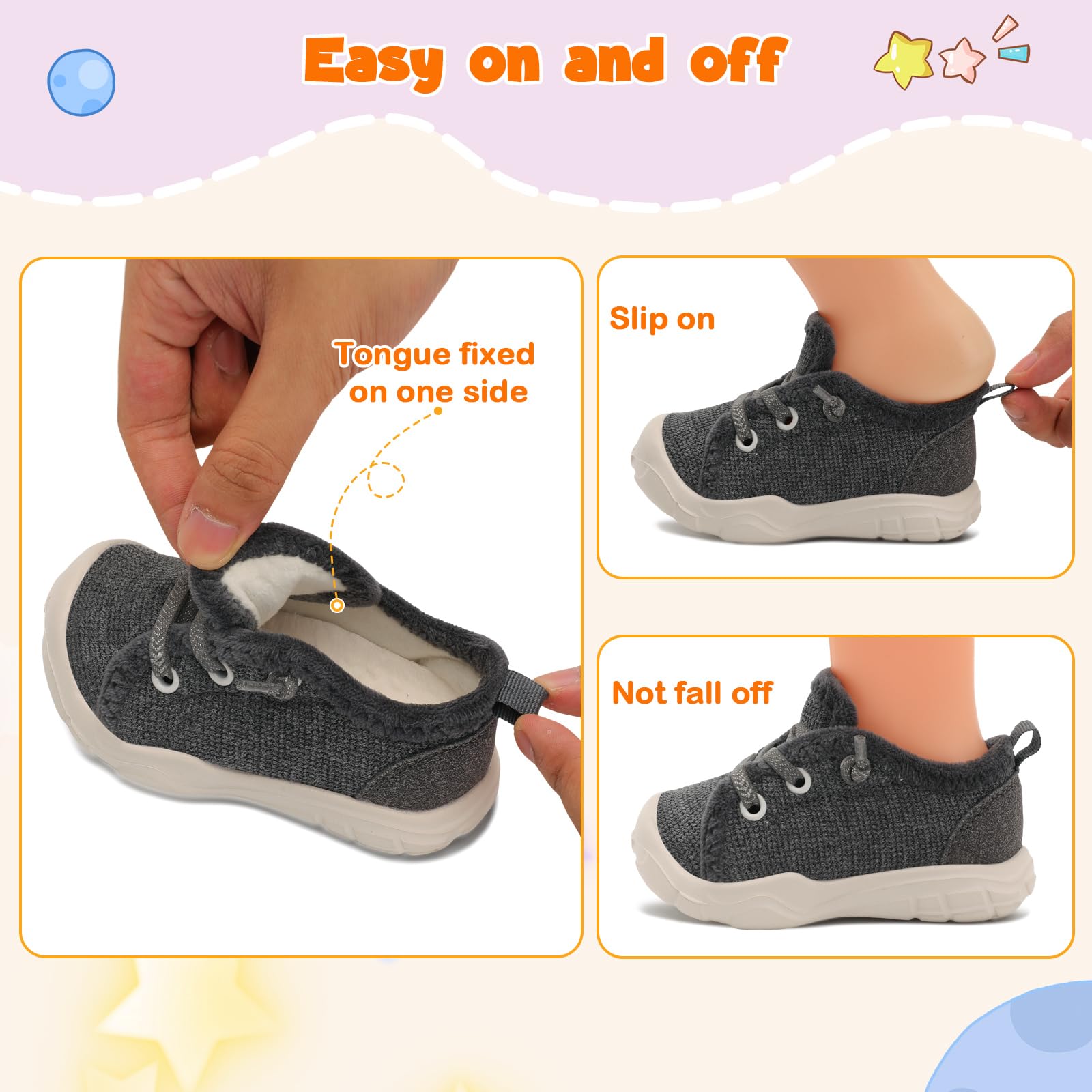 FEETCITY Wide Toddler Winter Shoes for Boys & Girls - Barefoot Style Slip-On Walking Shoes for Kids | Perfect for Indoor Play, Outdoor Adventures & Cold Weather Comfort