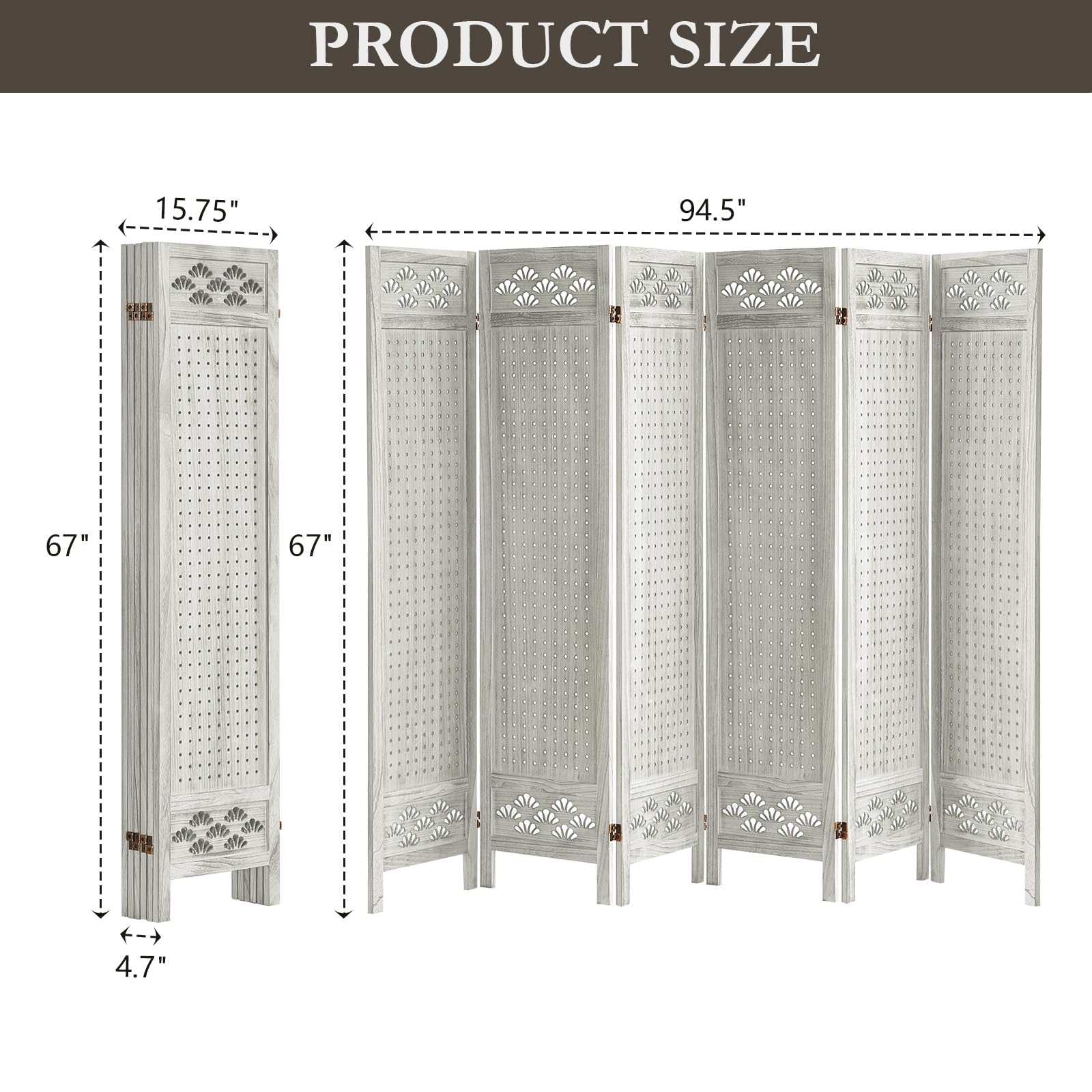 6 Panel Wooden Room Divider with Pegboard & 24 Hooks - Portable Folding Privacy Screen for Craft Shows, Jewelry Displays, Home & Store Organization - Perfect for Bedroom Partition, Retail Displays & Event Booths