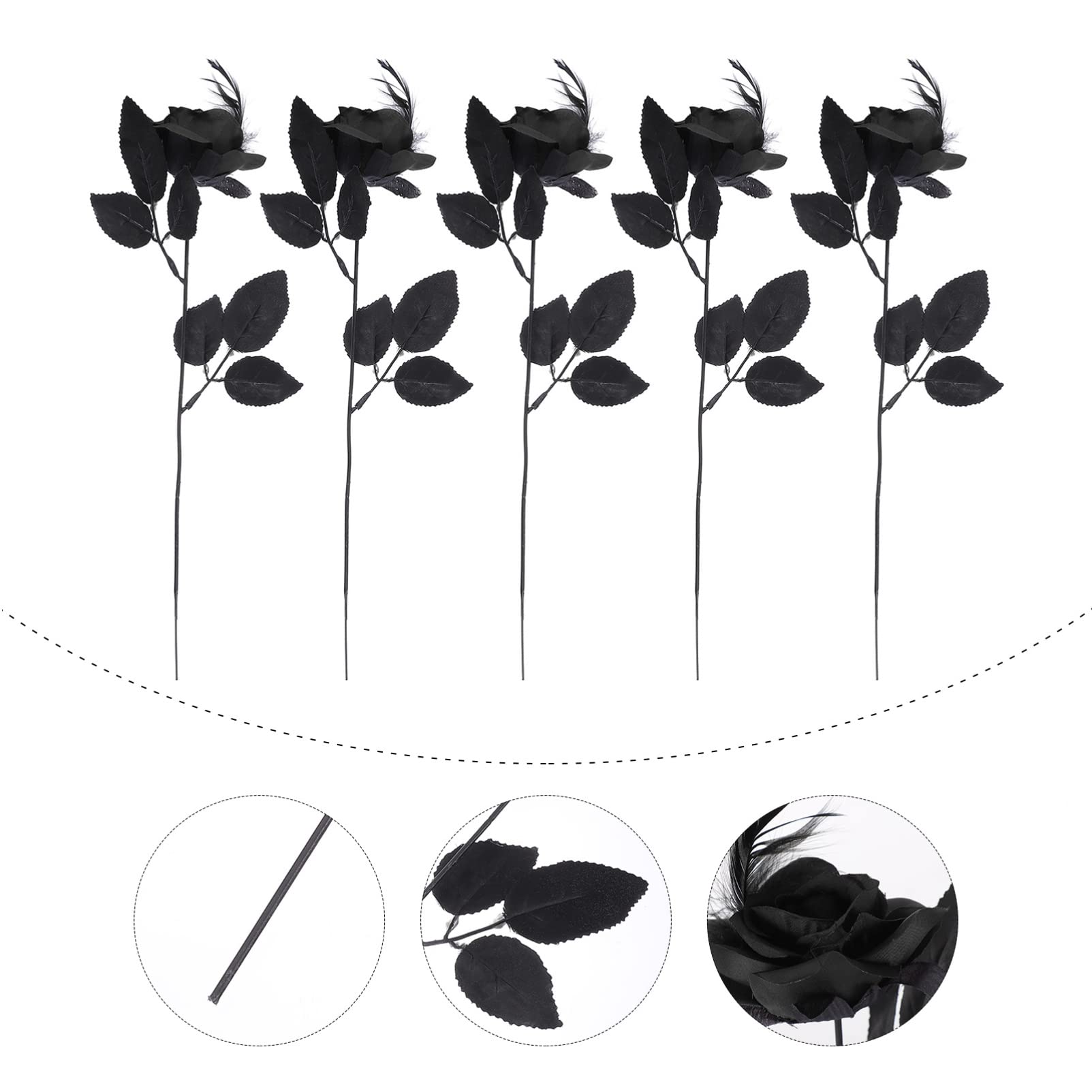 NUOBESTY 5pcs Artificial Silk Rose Bouquet - Halloween Home Decor, DIY Wedding Floral Arrangement, Bridal Centerpiece, Table Decor for Parties & Events