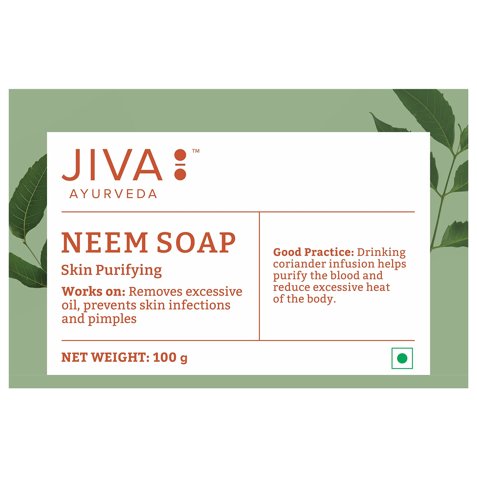 Jiva Ayurveda Neem Soap - 100gm (Pack of 4) | Natural Acne Treatment & Oil Control for Clear Skin | Perfect for Oily & Acne-Prone Skin Daily Care