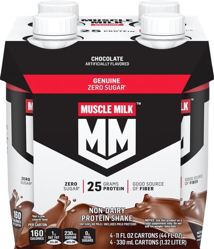 Muscle Milk Genuine Protein Shake - Chocolate Flavor, 25g Protein per Bottle, 11 Fl Oz (Pack of 4) | Post-Workout Recovery & Meal Replacement Drink for Athletes & Fitness Enthusiasts