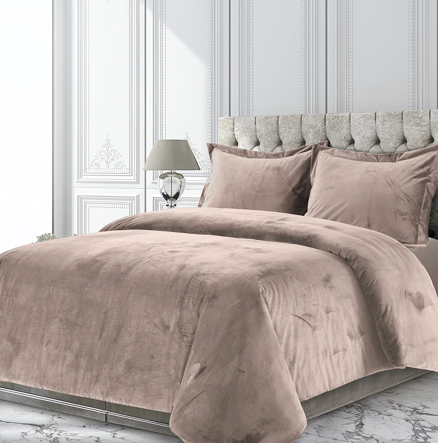 Luxury Velvet Comforter Set Twin Size - 3 Piece Dusty Rose Crushed Velvet Duvet Cover with Sherpa Lining (1 Comforter + 2 Pillowcases) | 300 GSM Soft Bedding for Cozy Winter Nights & Elegant Bedroom Decor