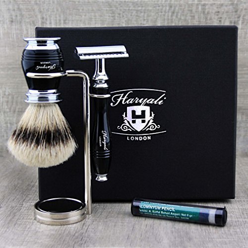 Premium 3-Piece Men's Shaving Kit with Silver Tip Badger Brush & Safety Razor - Luxury Wet Shaving Set for Sensitive Skin - Perfect Gift for Father's Day, Birthday & Grooming Enthusiasts (Blades Not Included) - Ideal for Home Spa, Travel & Barber Shop Use