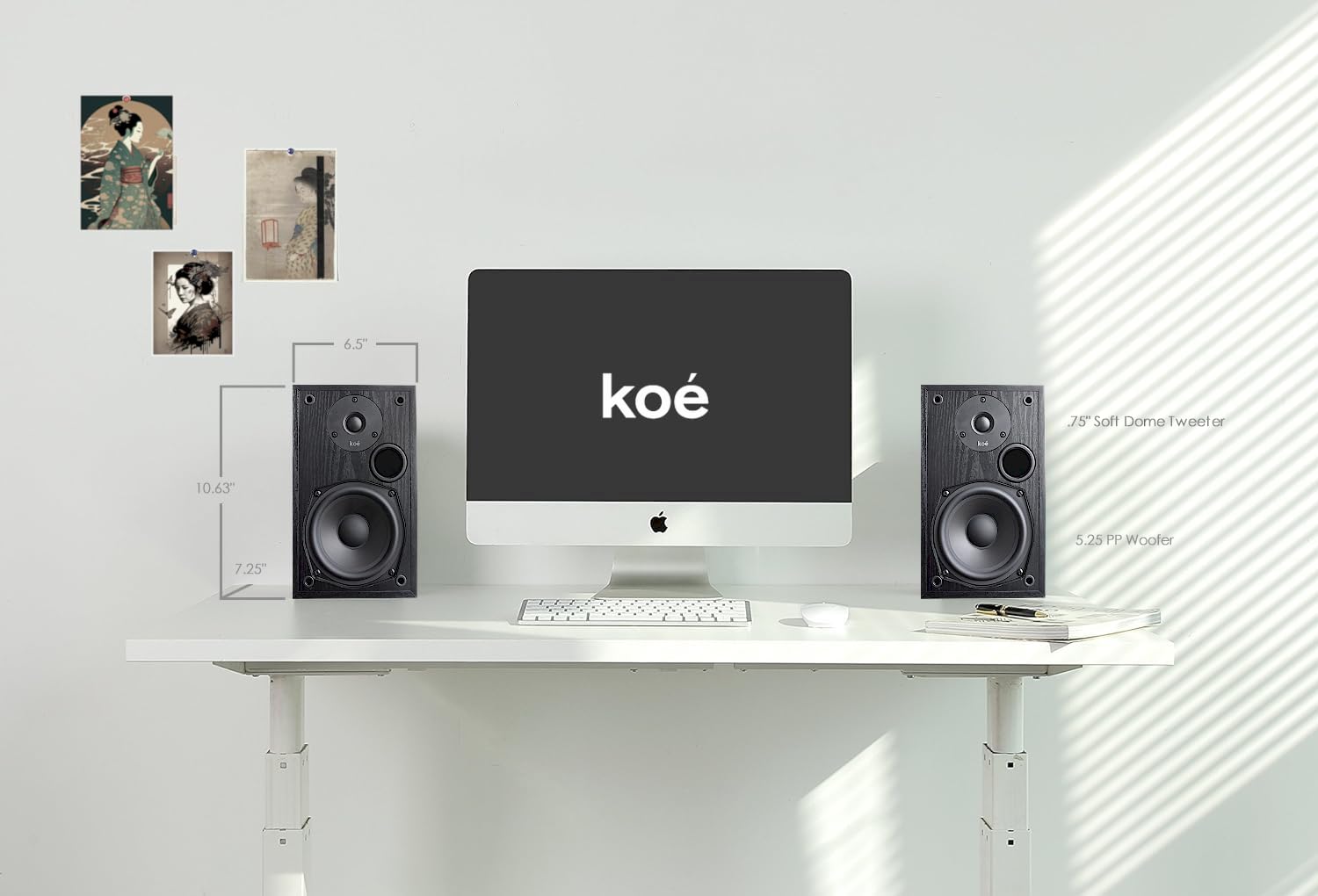 Koe’ B102 100 Watt Passive Bookshelf Speakers (Pair) - Hi-Res Audio, HiFi Sound, Wall-Mountable Home Theater Satellite Speakers - Perfect for Living Room, Bedroom & Home Theater Setup - Includes SPL/Frequency Graph - Black