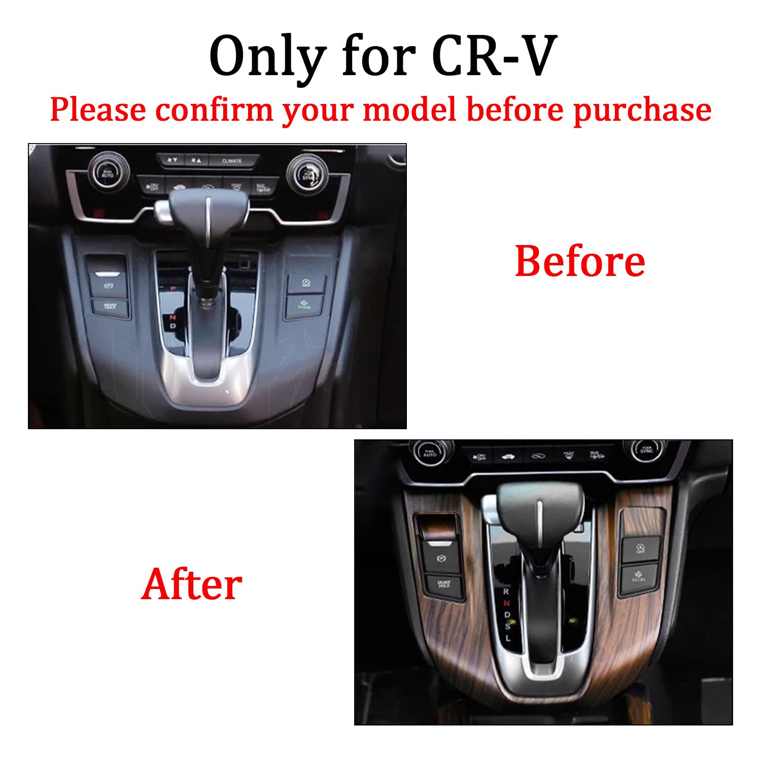 Honda CRV CR-V 2017-2022 Gear Shift Panel Cover - Wood Grain Transmission Decoration Accessory for LX EX EX-L Touring Gas Models | Car Interior Upgrade & Protection