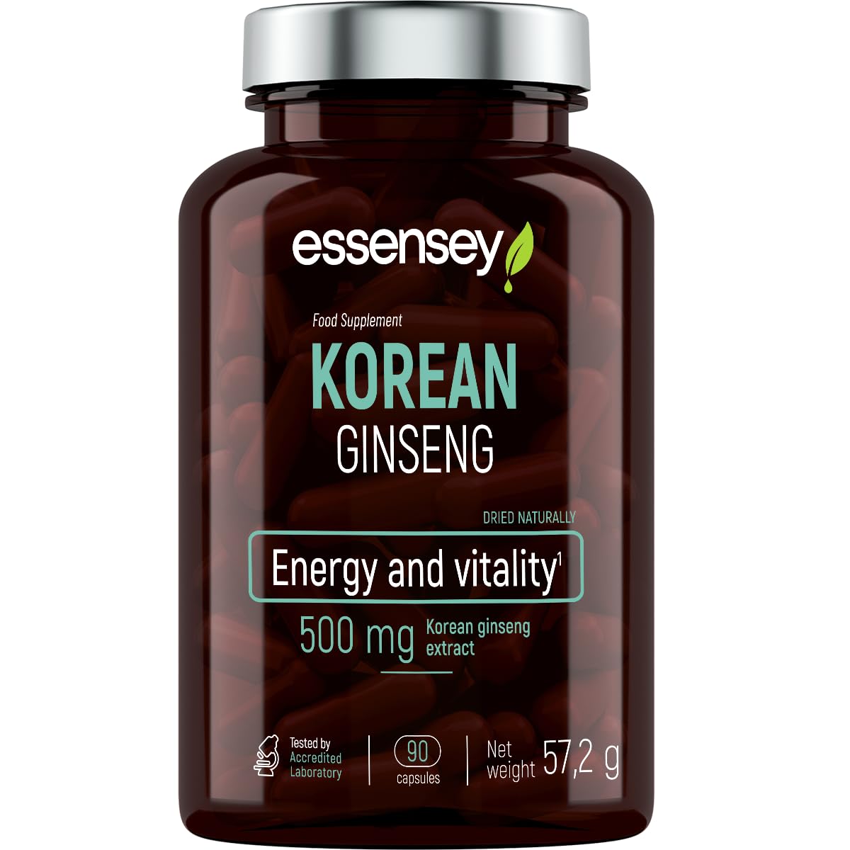 Essensey Korean Ginseng Extract 500mg - 90 Capsules for Energy Boost & Immune Support | Herbal Supplement for Daily Wellness & Vitality