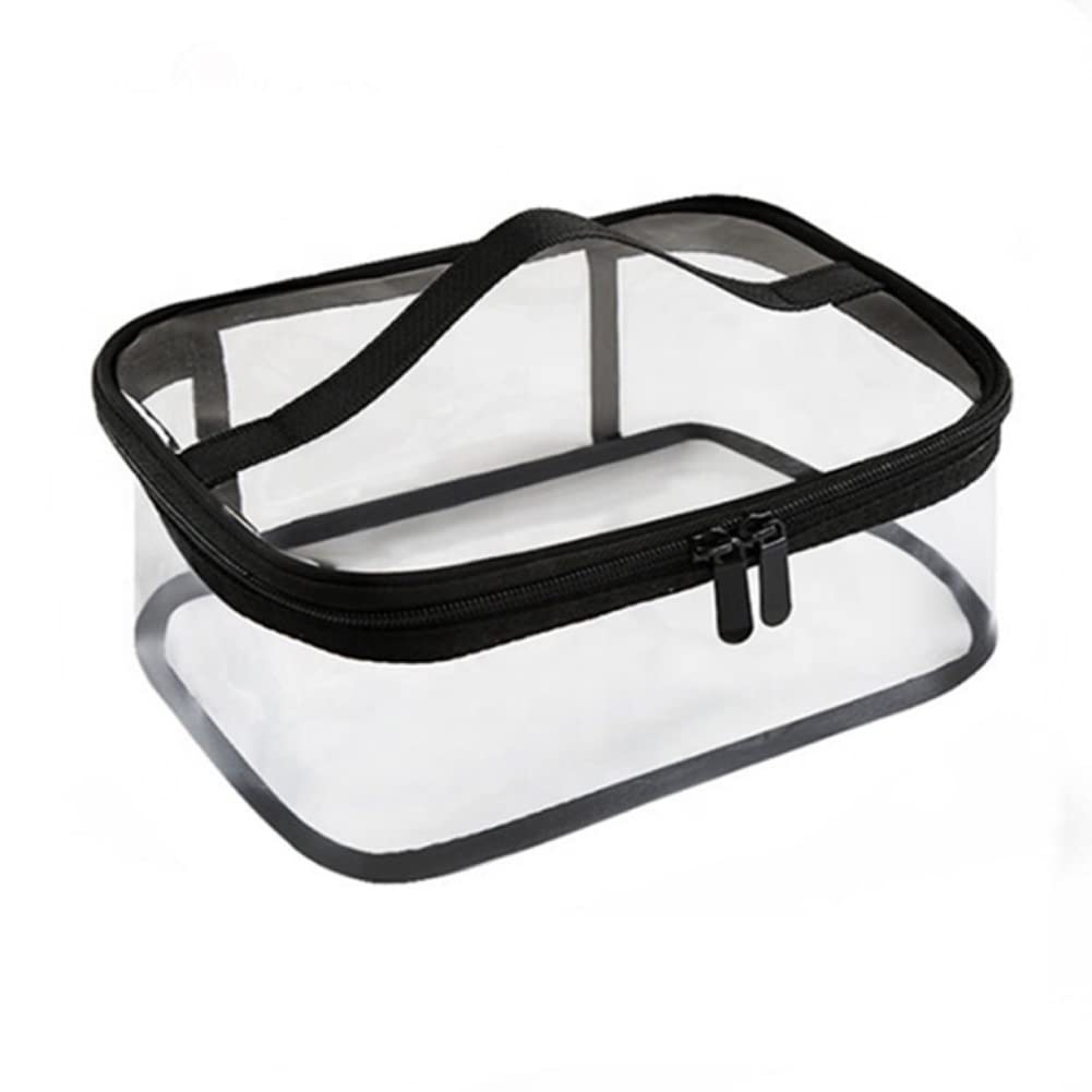 Clear PVC Makeup Cosmetic Bag - Waterproof Travel Toiletry Organizer with Zipper | Transparent Wash Bag for Makeup Storage | Perfect for Travel, Gym & Daily Use | Cute Black Purse Pouch