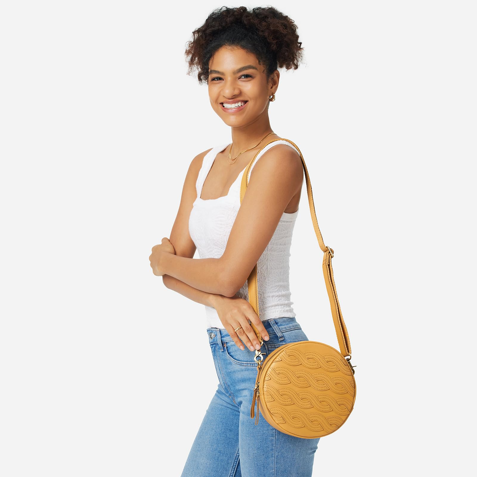 Trendy S-ZONE Women's Leather Crossbody Bag - Stylish Circle Shoulder Purse for Everyday Use, Work & Travel