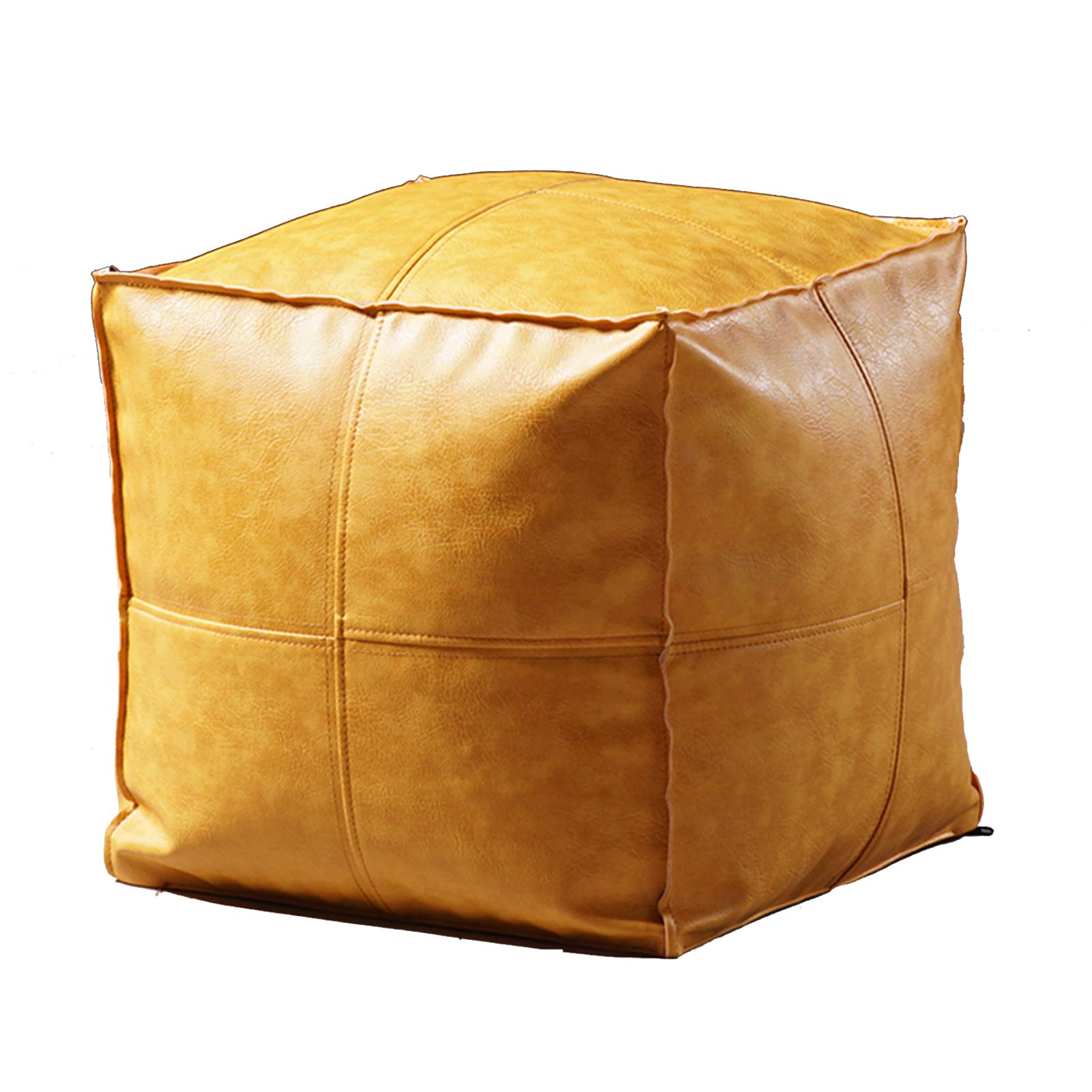 Square PU Leather Pouf Ottoman - Modern Foot Stool & Seat Cushion for Living Room, Bedroom, Nursery - Multi-Functional Accent Piece for Relaxing, Reading & Extra Seating - Yellow