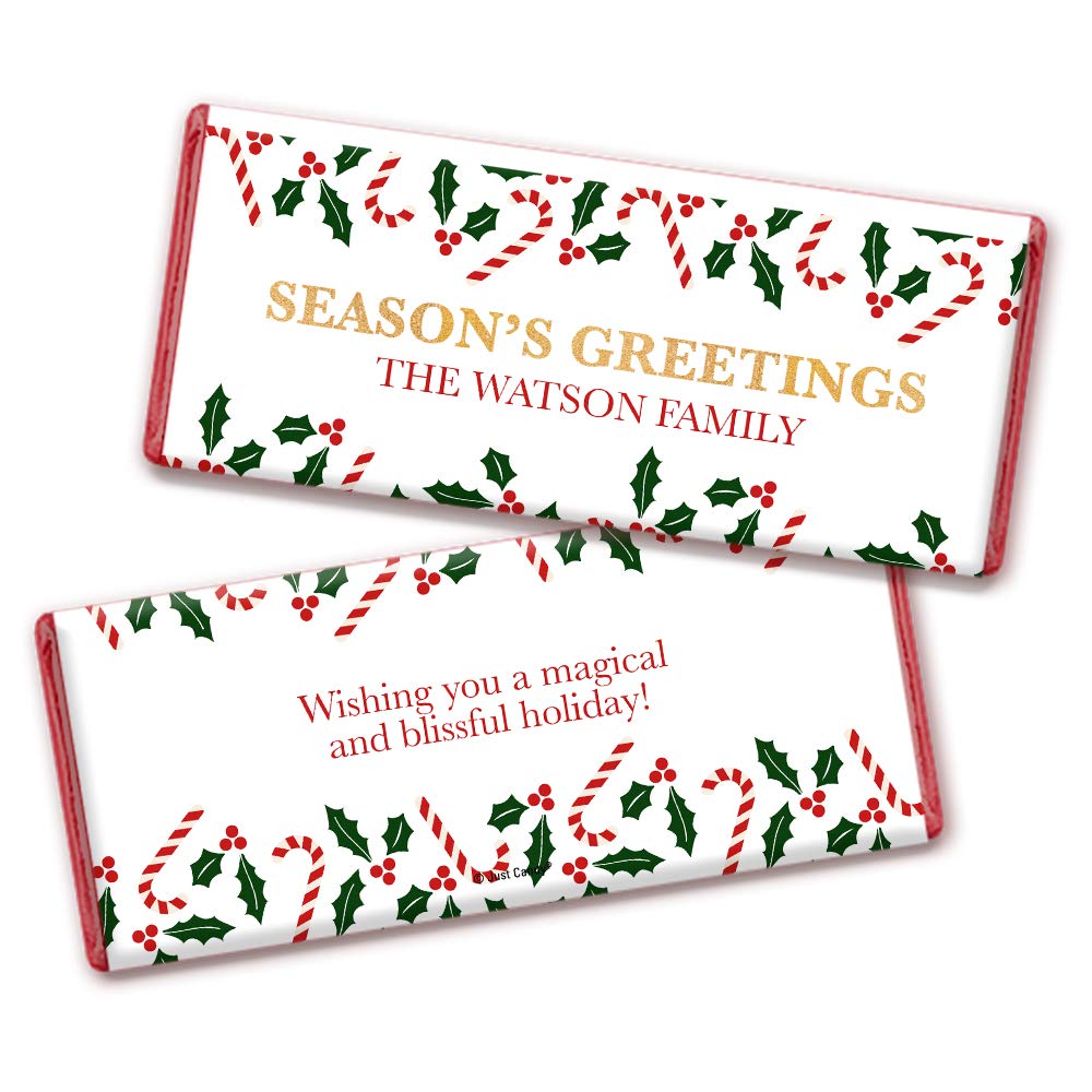 Personalized Christmas Candy Wrappers - 25 Custom Holiday Candy Bar Wrappers for Festive Gifts & Party Favors - Perfect for Christmas Parties, Stocking Stuffers & Holiday Treats
