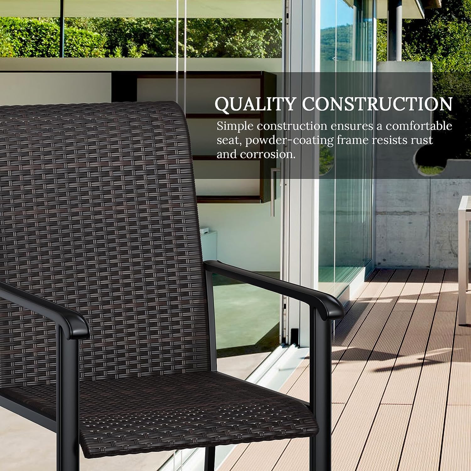 VICLLAX 3-Piece Outdoor Bistro Set - 2 Rattan Chairs & Metal Square Table - Perfect for Garden, Deck, Backyard, Balcony - Durable Patio Furniture for Dining & Relaxing