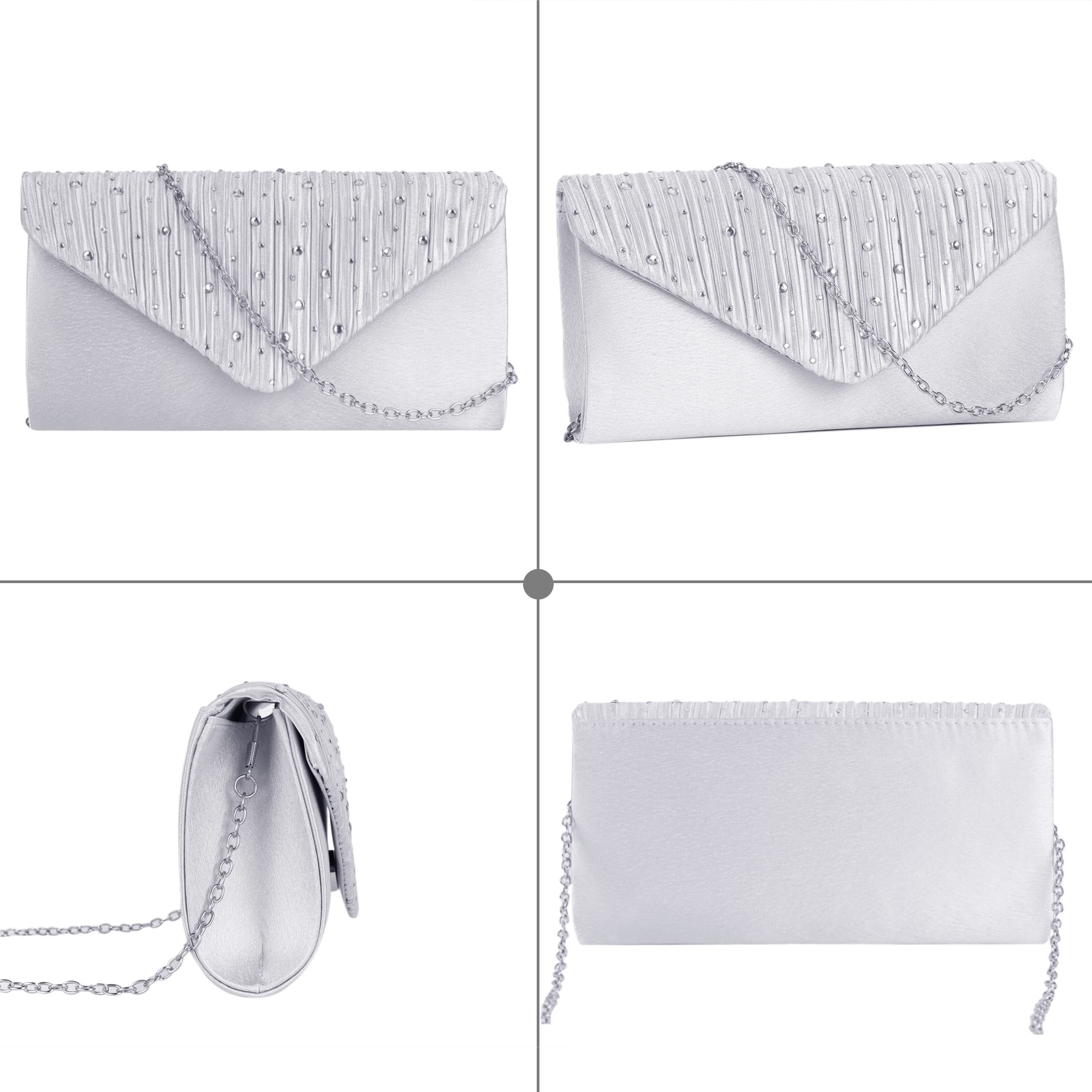 Aisi Women's Rhinestone Studded Flap Envelope Clutch Purse - Elegant Evening Bag with Chain Strap for Party, Prom, Wedding & Special Occasions