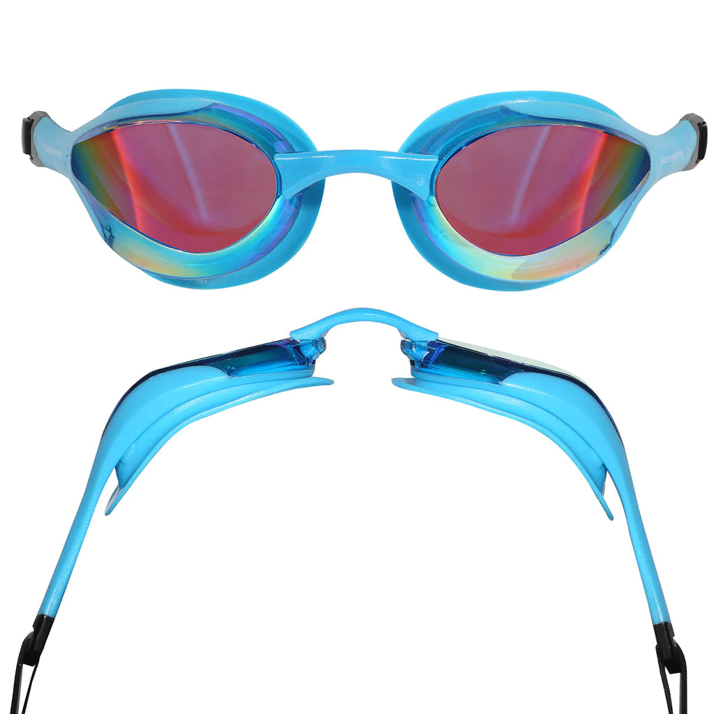 Blueseventy Contour Swim Goggles - Blue/Rainbow Mirror Lens for Competitive Swimming & Triathlon Training | UV Protection & Anti-Fog Design