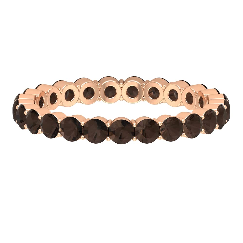 1.75 CT Smoky Quartz Eternity Ring for Women - 14K Solid Gold June Birthstone Ring - Elegant Brown Gemstone Wedding Band, Anniversary Gift, Everyday Jewelry for Special Occasions