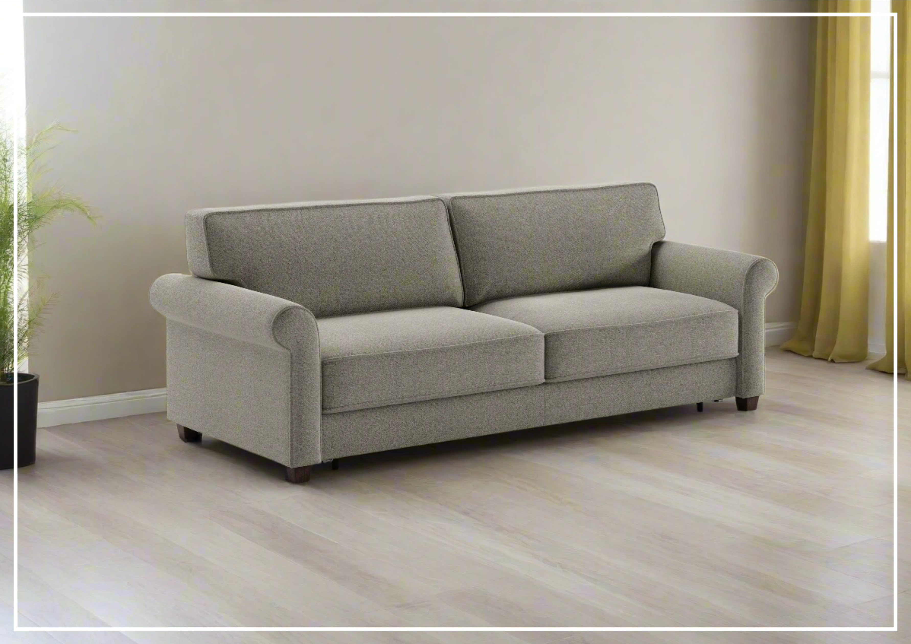 Luonto Casey Fabric Queen Sofa Sleeper with Walnut Legs - Convertible Sleeper Sofa Bed for Small Spaces, Guest Room & Living Room Comfort