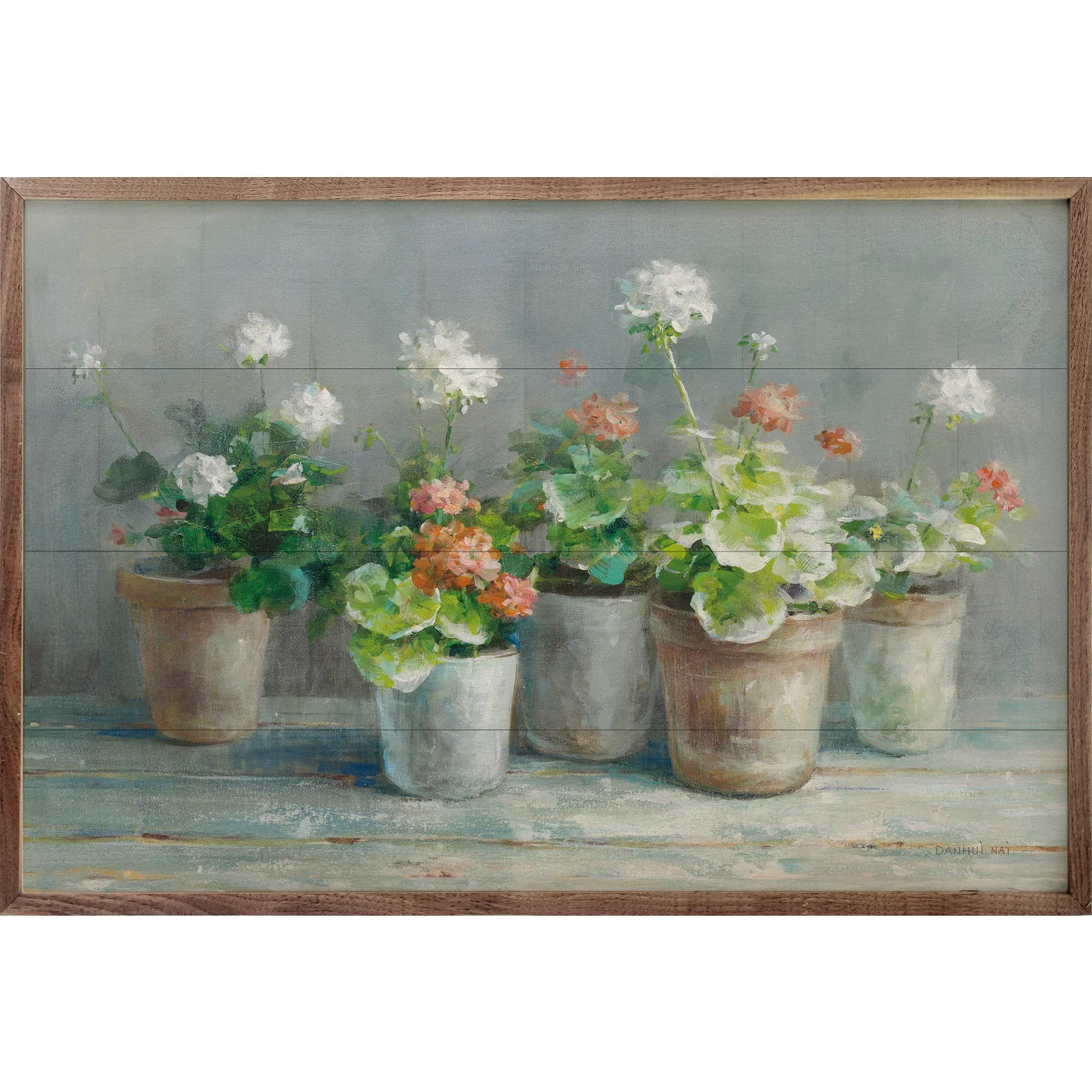 Farmhouse Geraniums Crop Wood Framed Print - Vintage Floral Wall Art for Living Room, Bedroom & Office Decor - Perfect for Home, Apartment & Farmhouse Style Interiors