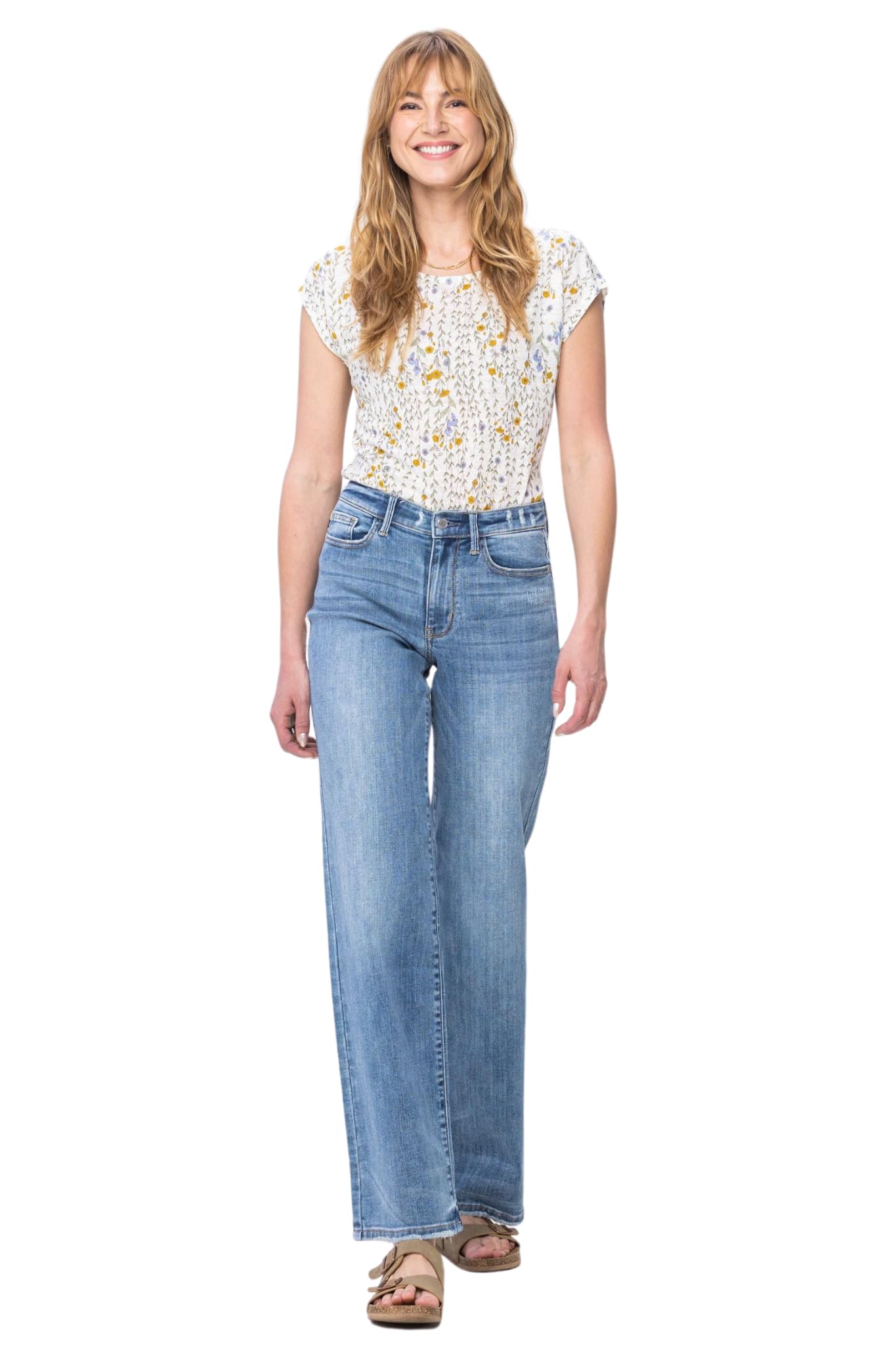 Fiercely Bella Boutique Women's Mid-Rise Vintage Wash Wide Leg Jeans - Style 82514 | Comfortable Retro Denim Pants for Casual Wear, Street Style & Everyday Fashion