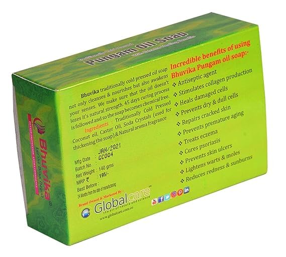 Bhuvika Pungam Oil Soap - Natural Ayurvedic Cleansing Bar for Glowing Skin | Perfect for Daily Face & Body Wash, Acne Treatment & Sensitive Skin Care