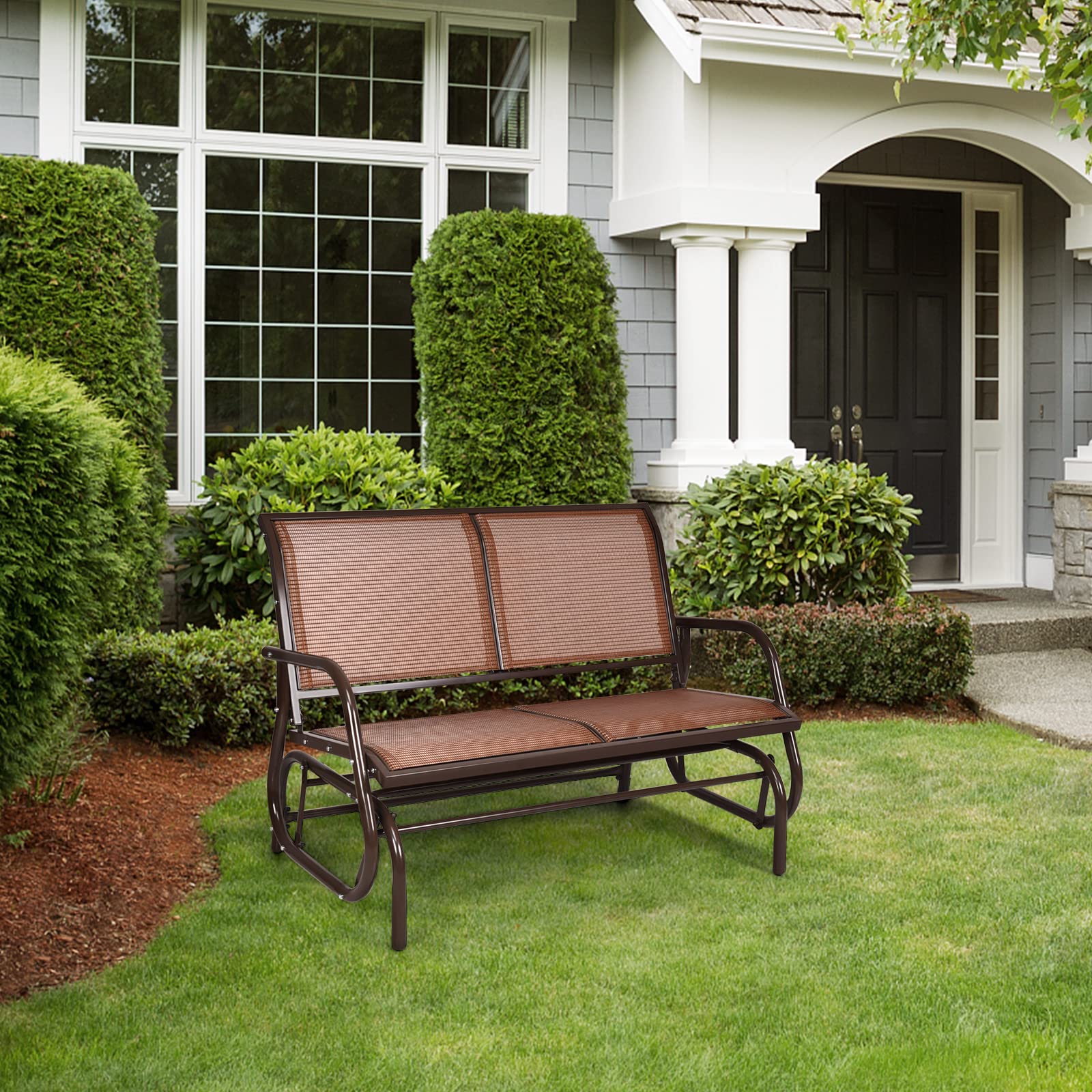 Tangkula 2-Person Outdoor Patio Glider Swing Bench - Heavy-Duty Steel Frame & Breathable Fabric Loveseat - Perfect for Poolside, Garden, Backyard & Porch Relaxation | Patio Furniture for Couples & Outdoor Lounging