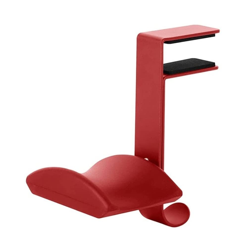 Universal Headphone Stand with Desk Mount - Space Saving Headset Holder for Office & Gaming - Adjustable Table Clamp Hanger Bracket Display Rack (Red) - Perfect for Workstations, Streaming Setups & Home Offices