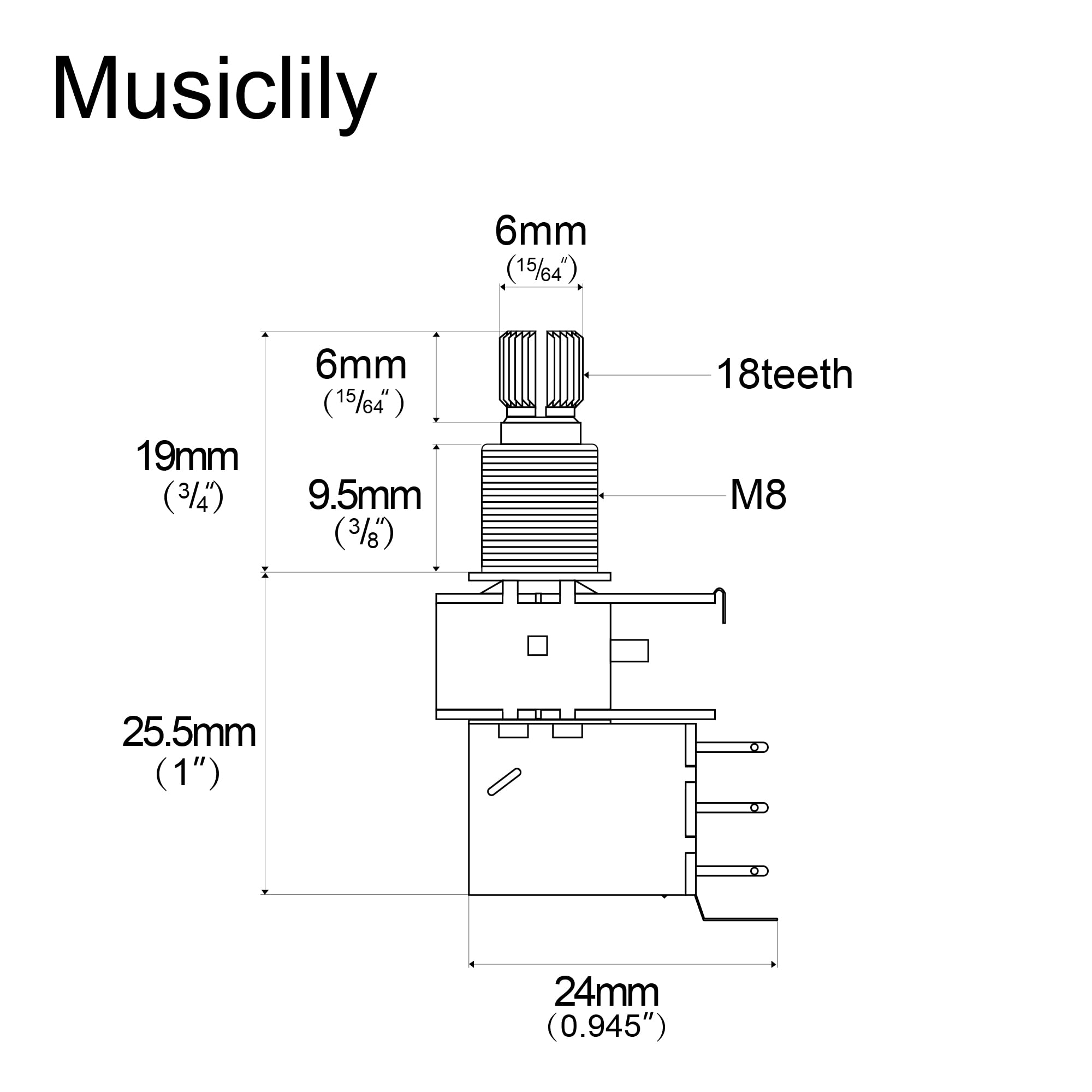Musiclily A500K Push Pull Potentiometer - 500K Ohm Audio Taper Split Shaft Guitar Volume/Tone Control - Compatible with Electric Guitar & Bass (2-Pack) - Perfect for DIY Guitar Mods & Tone Customization
