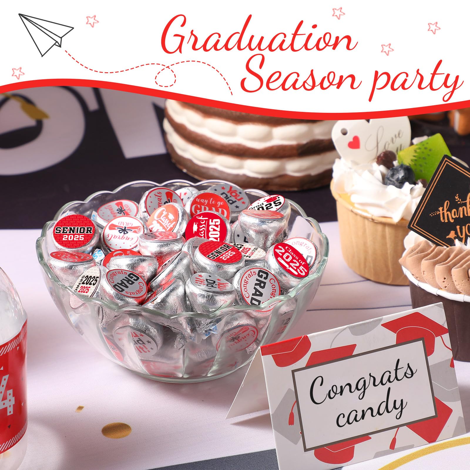 504-Piece 2025 Graduation Stickers Set - Congrats Grad Senior Class of 2025 Party Favors - Candy & Chocolate Labels for High School, College & Doctorate Graduation Celebrations (Red) - Perfect for Graduation Party Decorations, Diploma Covers & Gift Wrapping