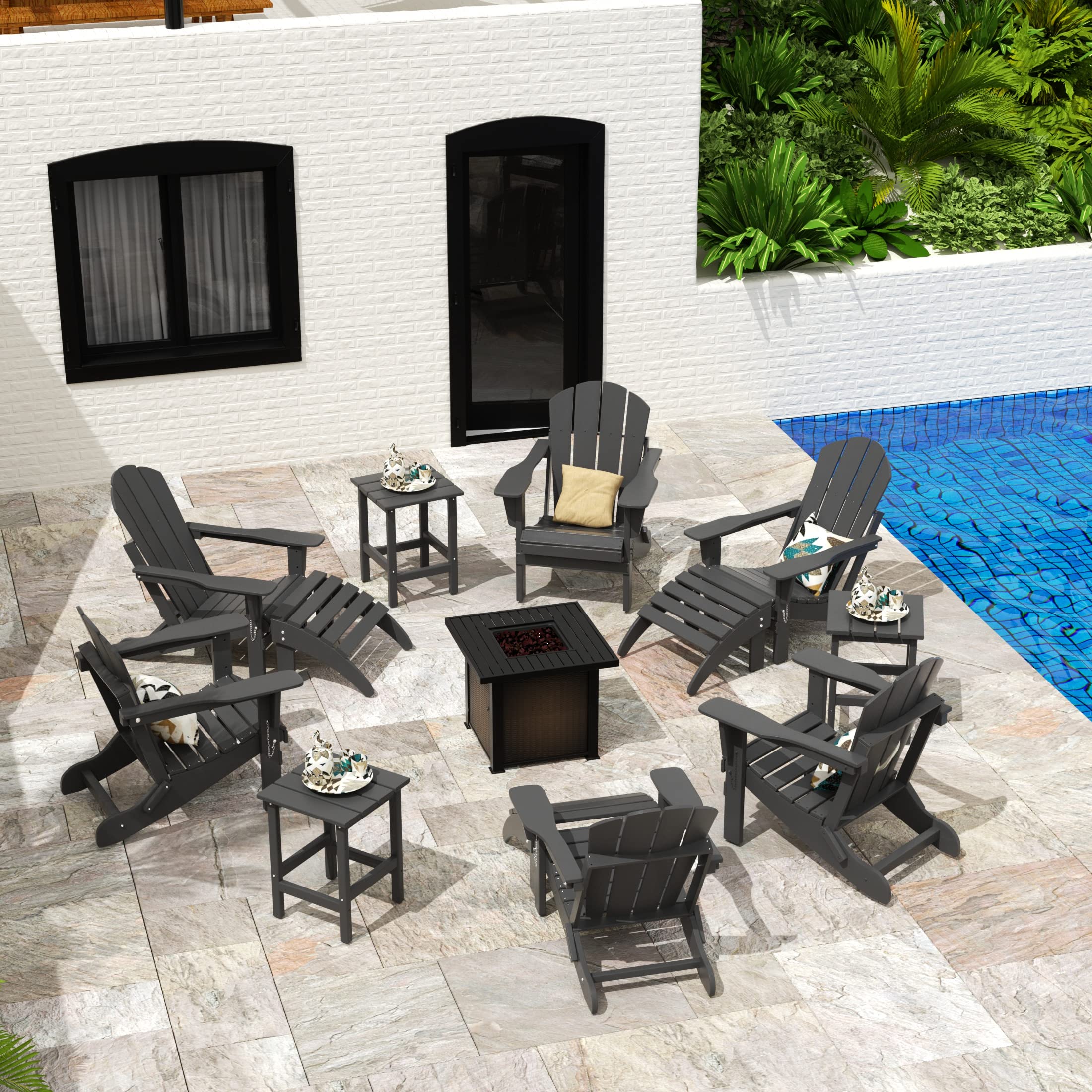 2-Pack HDPE Adirondack Chairs - Outdoor Folding Lounge Chairs for Patio, Poolside, Backyard & Beach - Weather-Resistant UV-Protected Gray Furniture Set - Perfect for Relaxing by Fire Pit, Garden Lounging & Balcony Seating