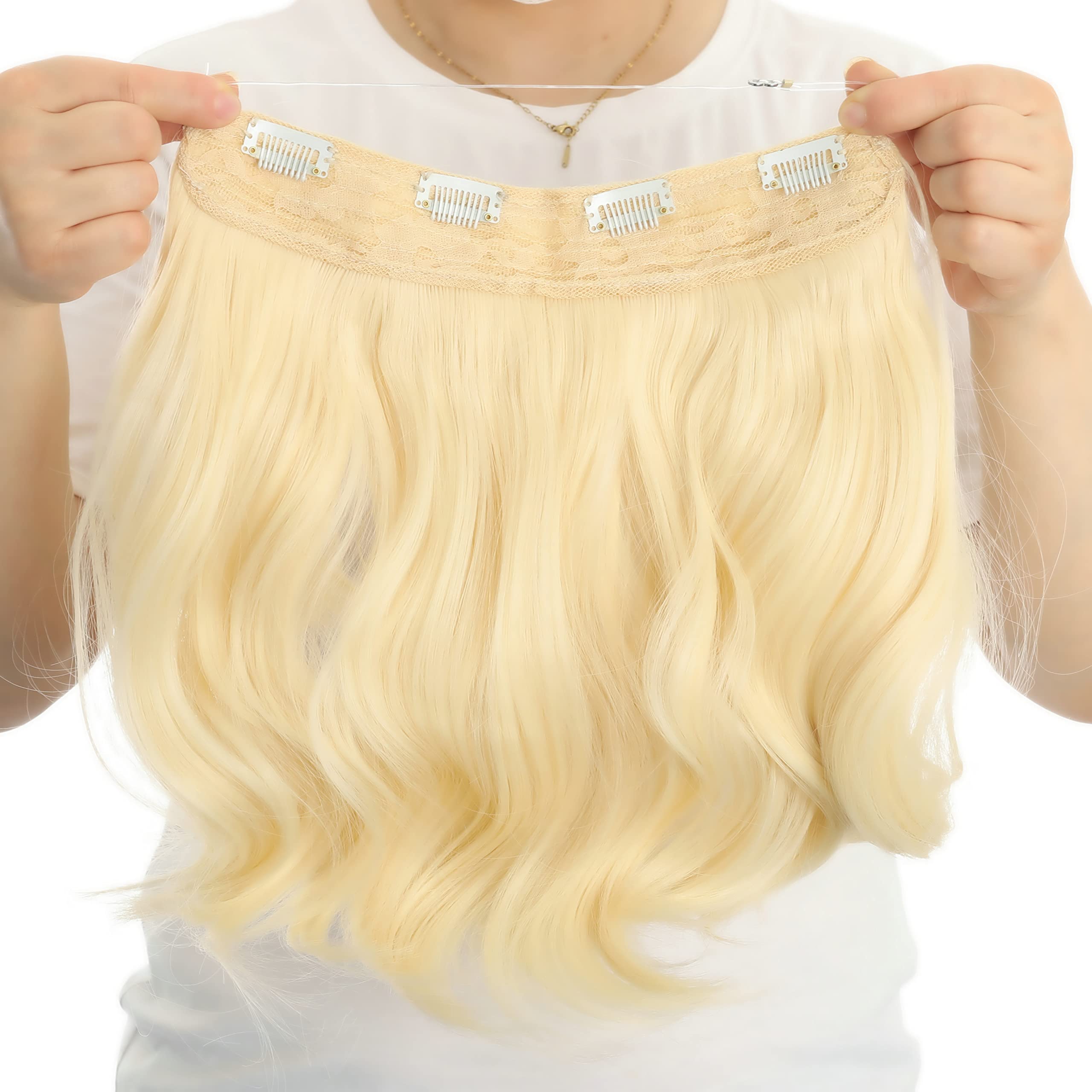 Invisible Wire Hair Extensions - Transparent Adjustable Hairpiece with 4 Secure Clips | 14 Inch Long Wavy Curly Hair for Women | Perfect for Parties, Weddings & Daily Styling