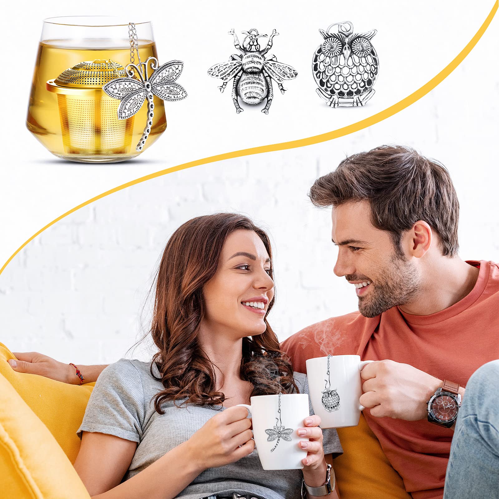 Premium 3-Piece Stainless Steel Loose Leaf Tea Infuser Set with Drip Trays & Hanging Pendant - Fine Mesh Tea Ball Strainer for Perfect Brewing - Ideal for Home, Office & Travel (Insect Design)