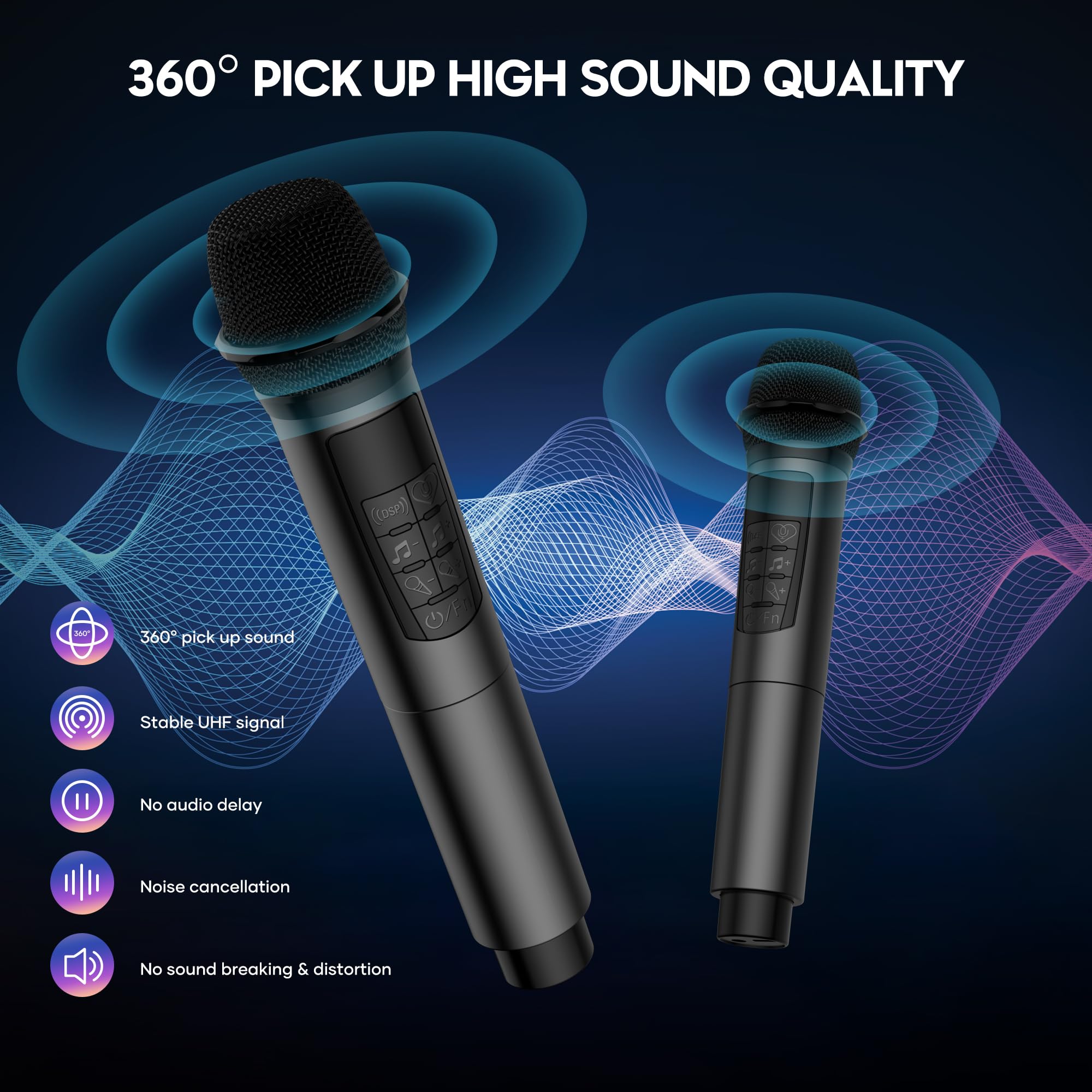 BIGASUO Portable Bluetooth Karaoke Machine with Deep Bass & Flashing Lights - Wireless PA Speaker System with 2 UHF Microphones for Home, Party, Wedding & Outdoor Singing | Perfect for Family Gatherings, Birthday Celebrations and Camping Entertainment