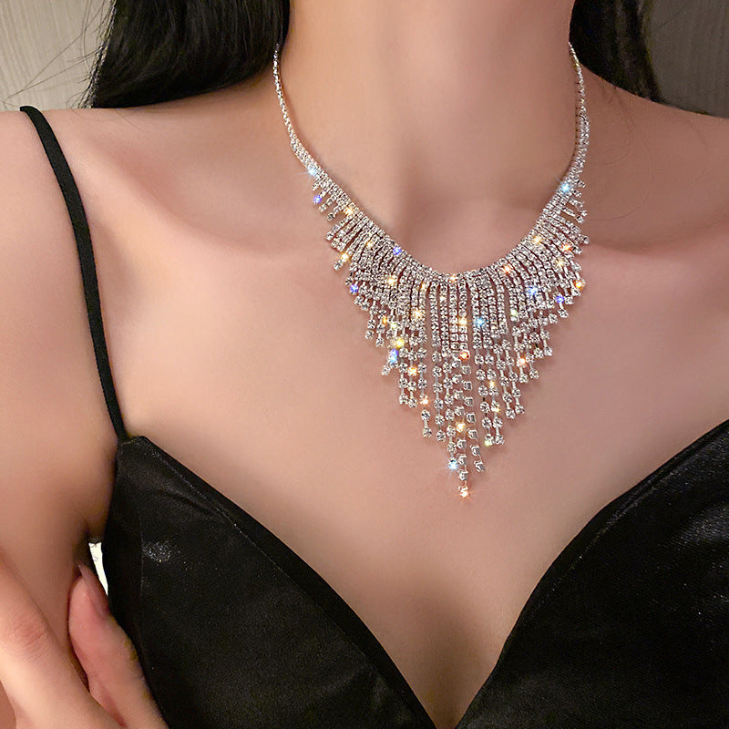Sparkly Zircon Tassel Waterfall Necklace for Women - Elegant Dinner Party Jewelry | HN1207 | Perfect for Evening Gala, Wedding, Prom & Special Occasions