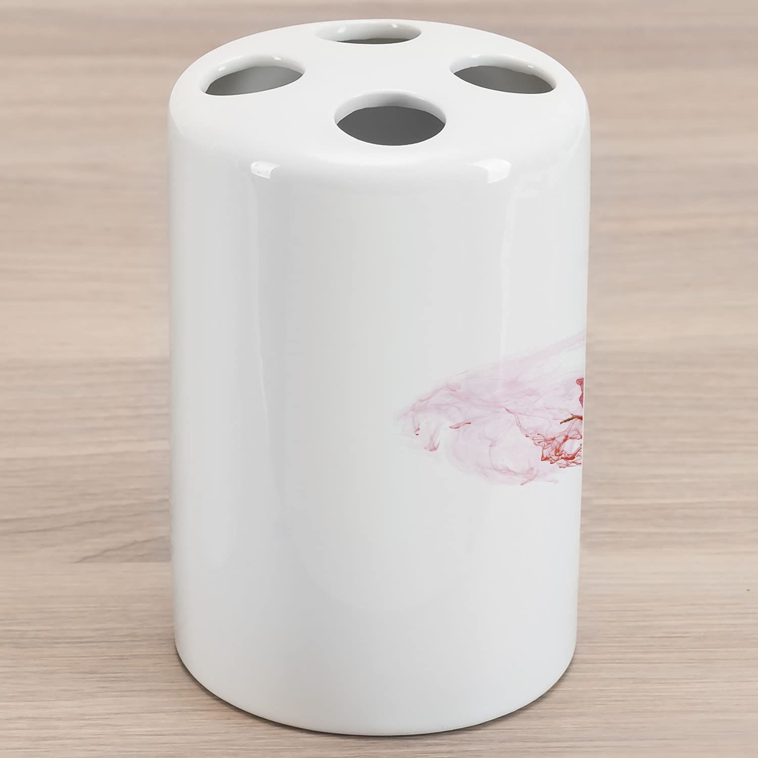 Ambesonne Floral Ceramic Toothbrush Holder - Elegant Rose Design, Romantic Smoky Art, Bathroom Countertop Decor, 4.5