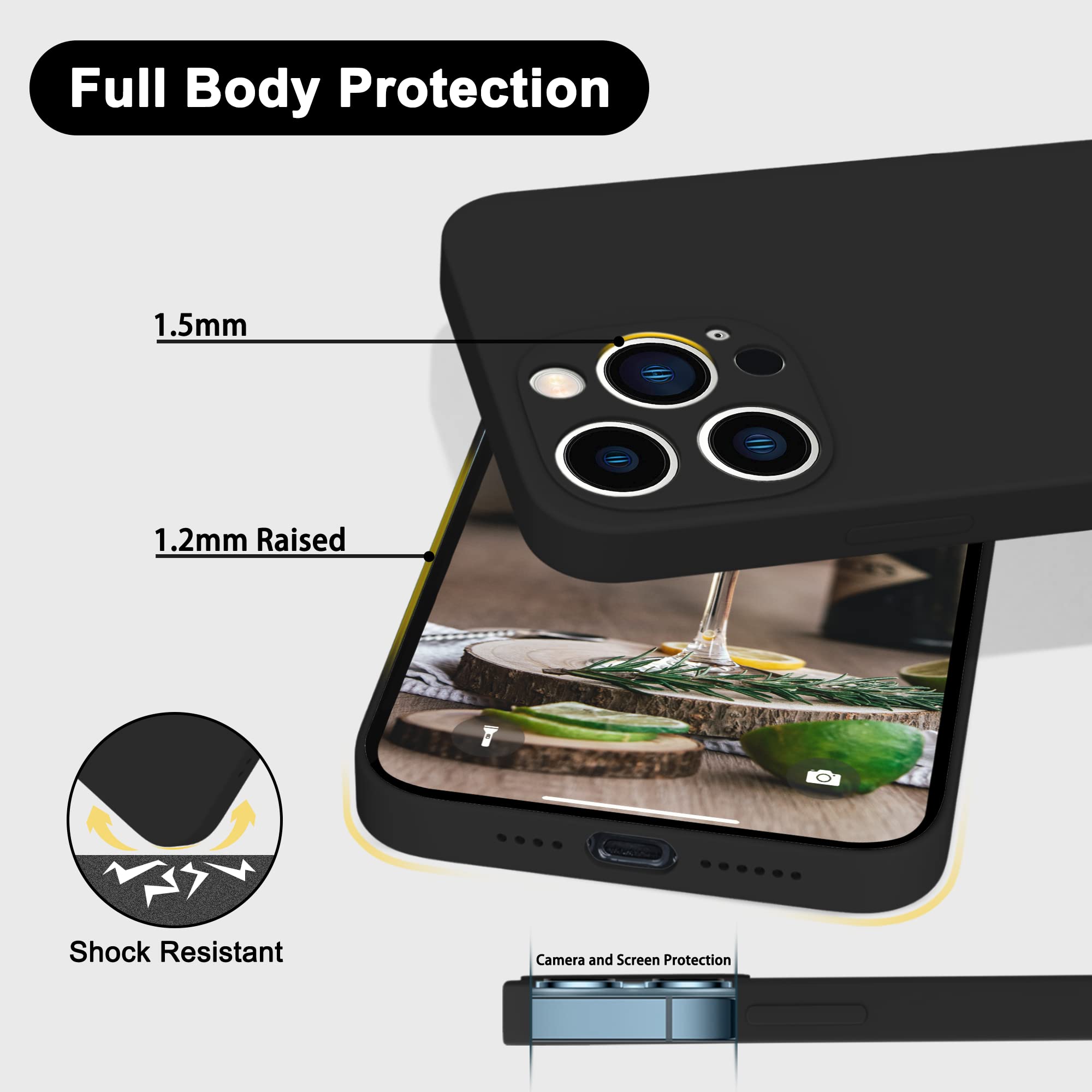 **Premium Liquid Silicone Case for iPhone 13 Pro Max (6.7 Inch) - Full Body Protection, Camera Cover & Microfiber Lining - Shockproof & Anti-Scratch - Perfect for Work, Travel & Outdoor Activities (Black)**