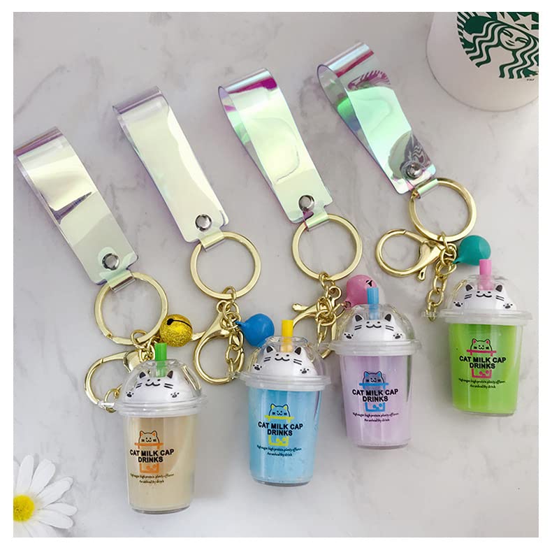 HSYHERE Cute Fortune Cat Keychain - Lucky Kitty Bubble Tea Cup Key Ring for Girls & Women - Perfect Gift for Relaxation, Good Luck & Tea Lovers (Great for Backpacks, Purses & Keychains)