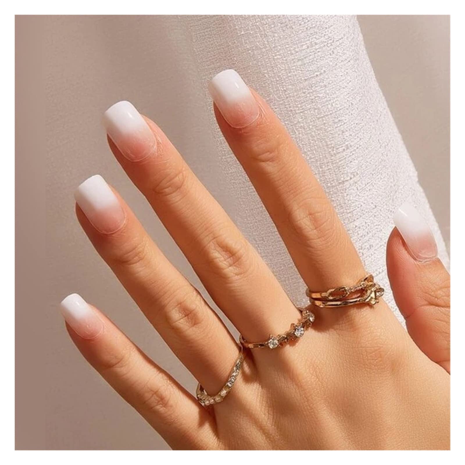 Ombre French Ballerina Fake Nails - Pink Gradient Natural Coffin False Nails 24pcs/Box - Elegant Manicure Tool for Nail Extension & Salon Wear - Perfect for Weddings, Parties & Special Occasions
