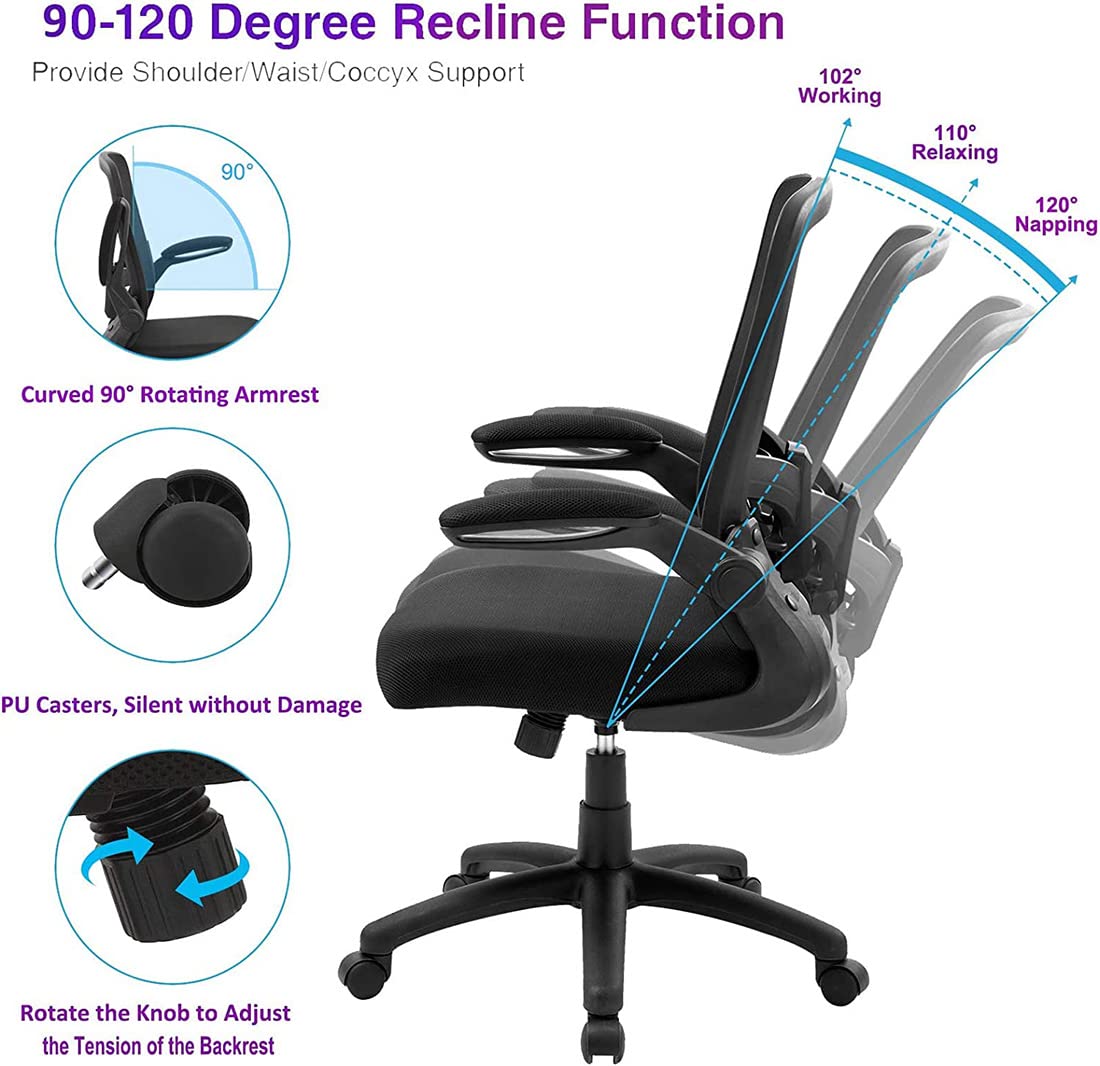 Ergonomic Office Chair with Adjustable Height & Lumbar Support - High Back Mesh Computer Chair with Flip-Up Armrests for Home Office - 300lb Weight Capacity - Perfect for Long Work Hours & Gaming Sessions