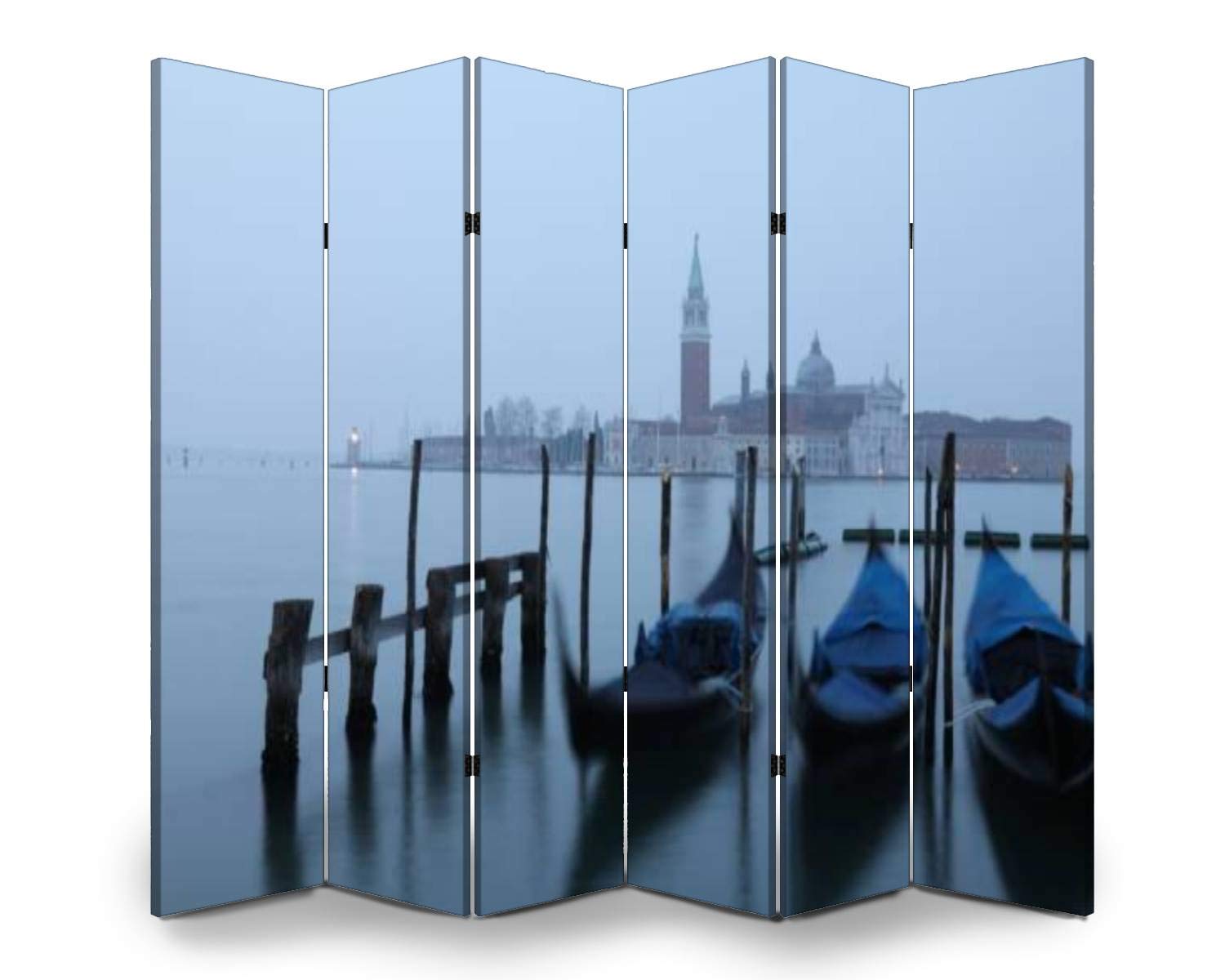 6-Panel Wooden Room Divider - Venice Grand Canal Gondola Morning Scene - Folding Privacy Screen with Dual-Sided Canvas Art - Indoor Partition Wall & Display Shelf - Perfect for Home Office, Bedroom Privacy & Living Room Decor